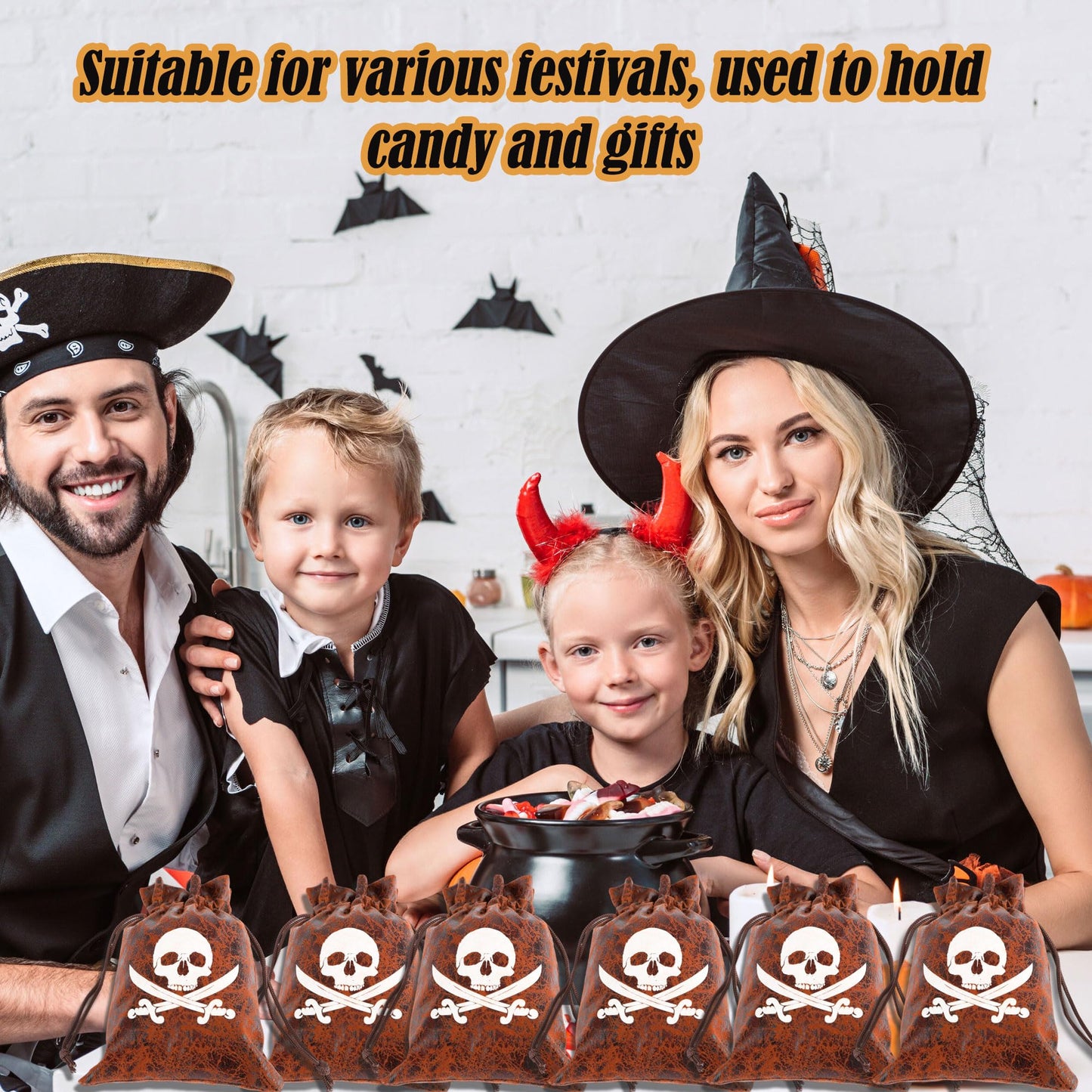 Plukeen 32 Pcs Pirate Goodie Bags Bulk 4.7 × 6.2 Inches Drawstring Faux Cow Skin Pirate Loot Storage Pouch Bags Coconut Brown Small Coin Wallet for Pirate Adventure Party Favors