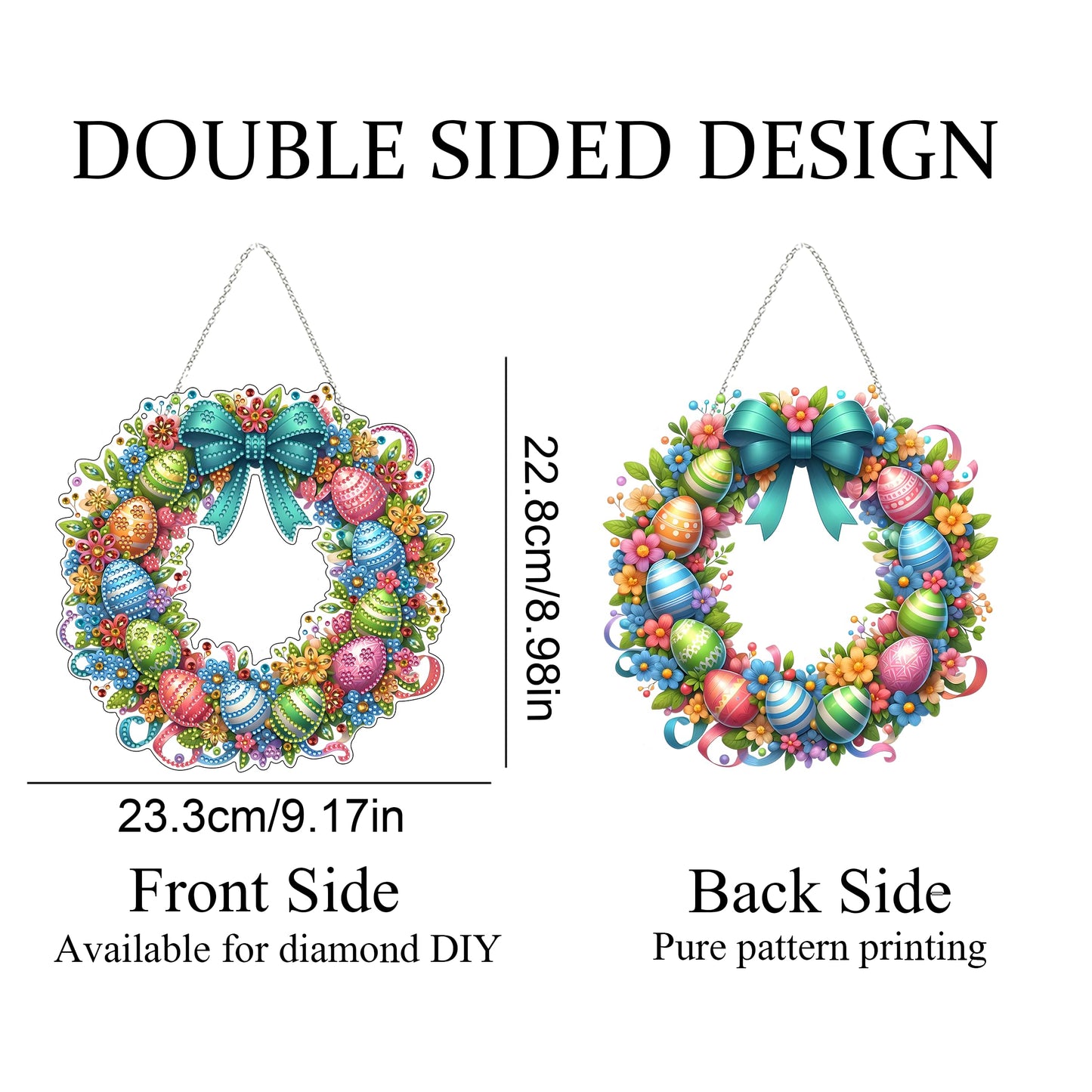 DIY Diamond Art Painting Wreath Kits,Special Shaped Rhinestone Hanging Ornament Diamond Art Window Pendants for Gift Home Garden Wall Hanging Kits,Double Sided (Easter Wreath)