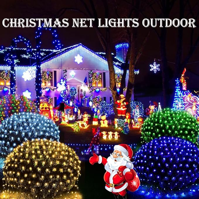 LitHome 21FT x 5FT Christmas Net Lights Outdoor Mesh Lights, 360 LED Warm White Net Light 8 Modes Connectable, Waterproof Giant Christmas Mesh Light Green Wire for Bushes Garden Yard Party Tree Decor