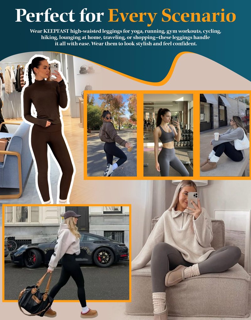 KEEPFAST Leggings for Women Tummy Control-Thick Buttery Soft High Waisted Workout Yoga Pants for Women with Inner Pocket Khaki