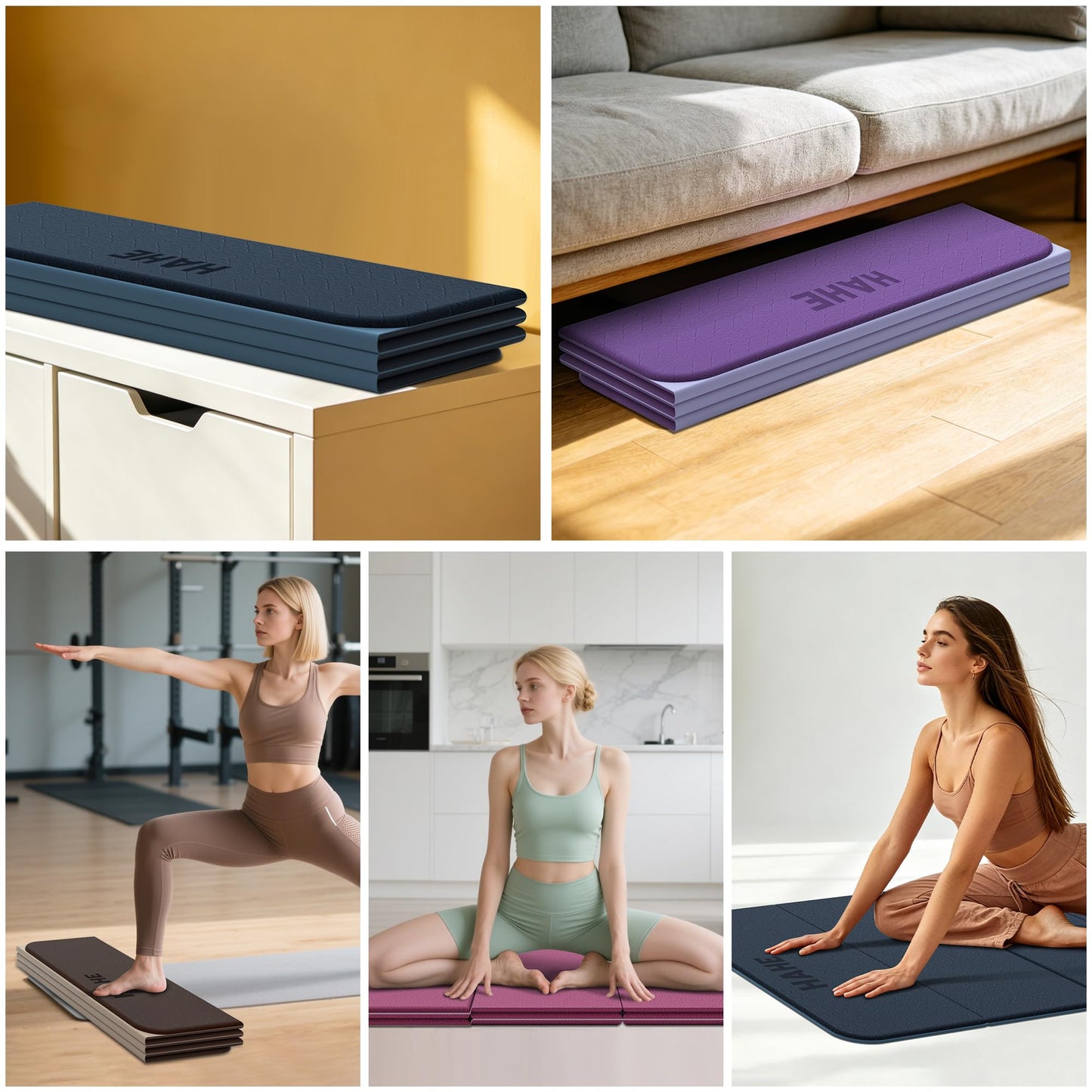 HAHE Extra Wide Folding Exercise Mat 75"x40"x0.4" TPE Fitness Mat, High Density Non-Slip Yoga Mat for Home Gym, 7-Fold Portable for Women, Men, Strength Training, Travel, Floor Exercises (Deep Pink & Light Pink)