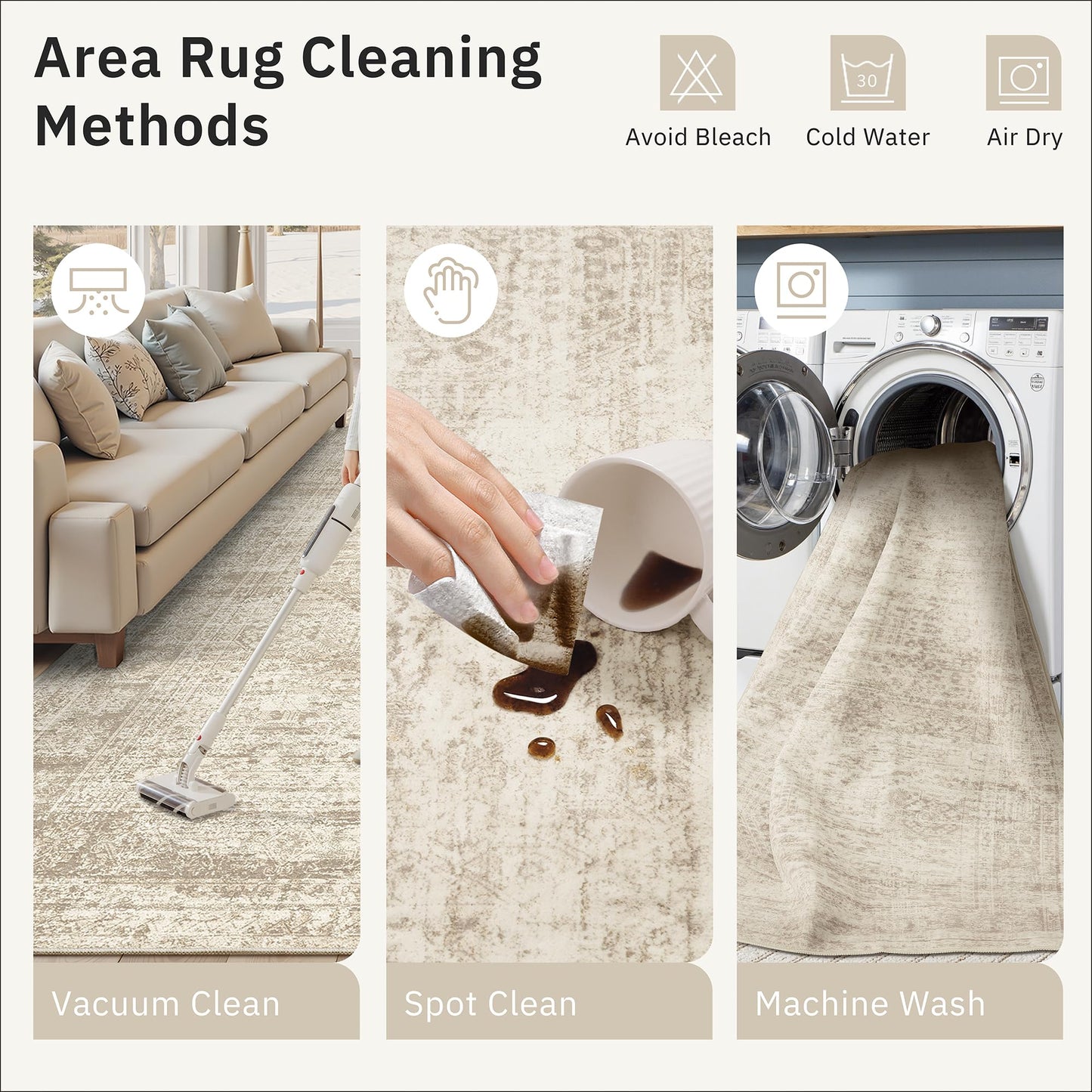 Soalmost 4x12 Wide Hallway Runners: Washable 12ft Runner Rug for Entryway Living Room Soft Vintage Non Slip Carpet Runner for Kitchen Dining Room Nursery Bedroom (Beige, 4x12ft)