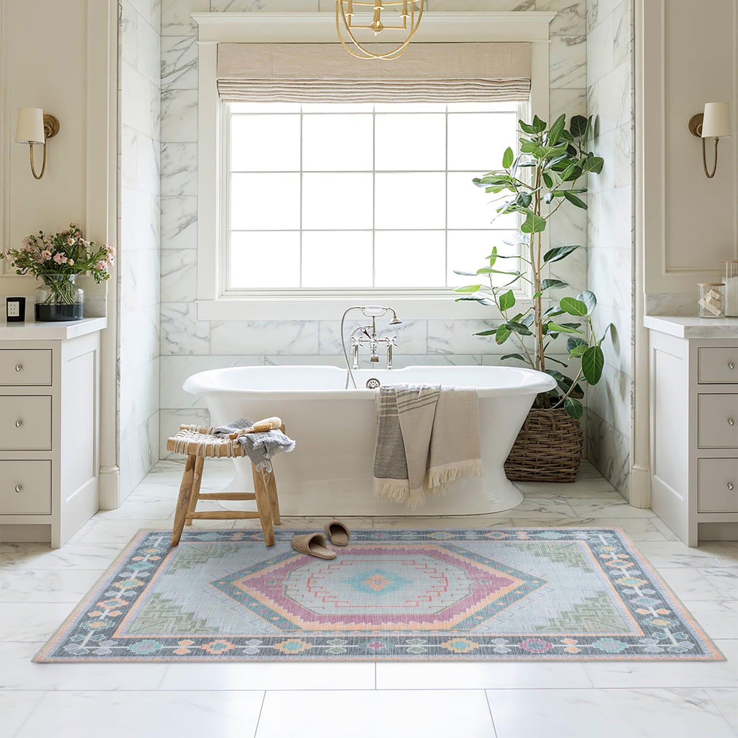 Fame Living Washable Area Rug. Modern Farmhouse. Vintage. Turkish. Bohemian. Distressed. Oriental. Traditional. Rugs for Living Room. Dining. Bedroom. Office. Entryway. Foyer. (856GP, 5' x 6'9")