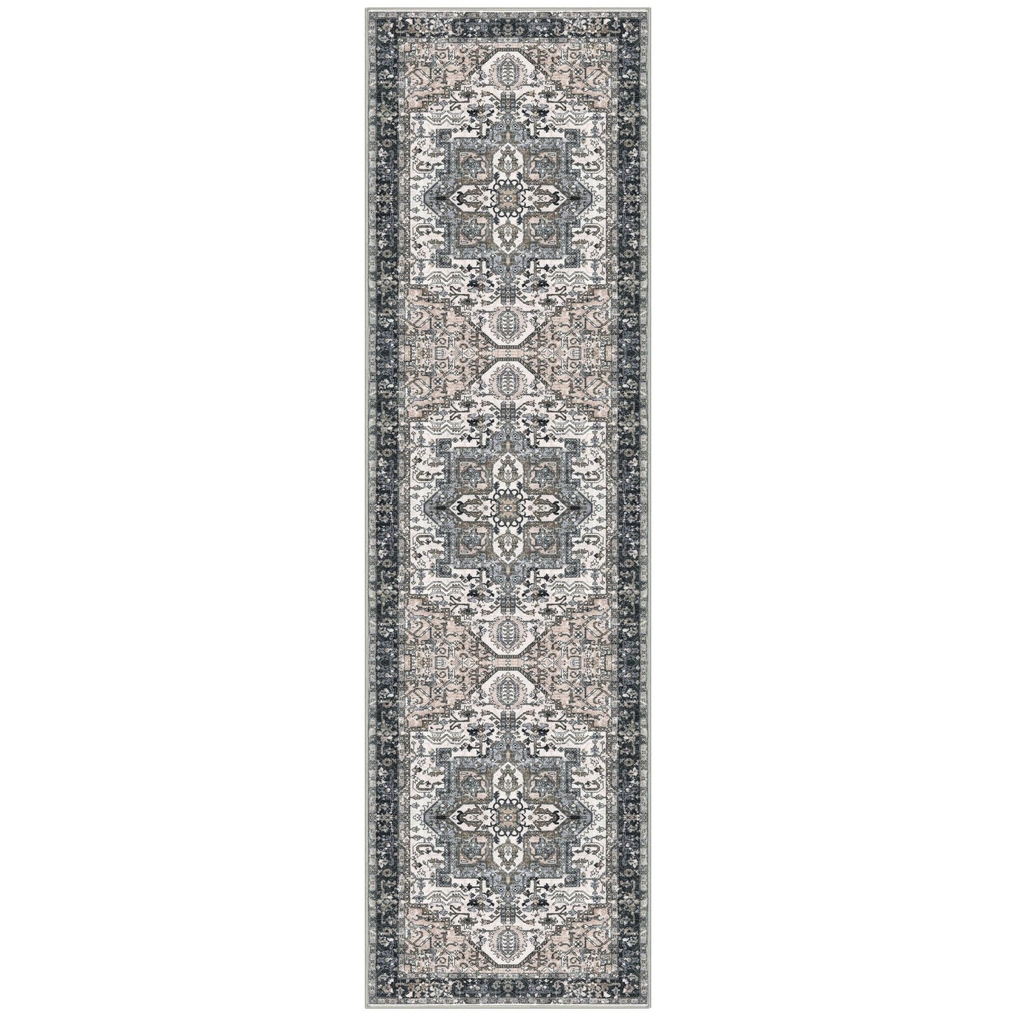 KOZYFLY Runners for Hallways 2x8 Ft Washable Kitchen Runner Rug Boho Entry Rug for Hallways Indoor Printed Faux Wool Long Floor Carpet for Entryway Bedroom Kitchen Hallway Use, Black/Taupe/Beige