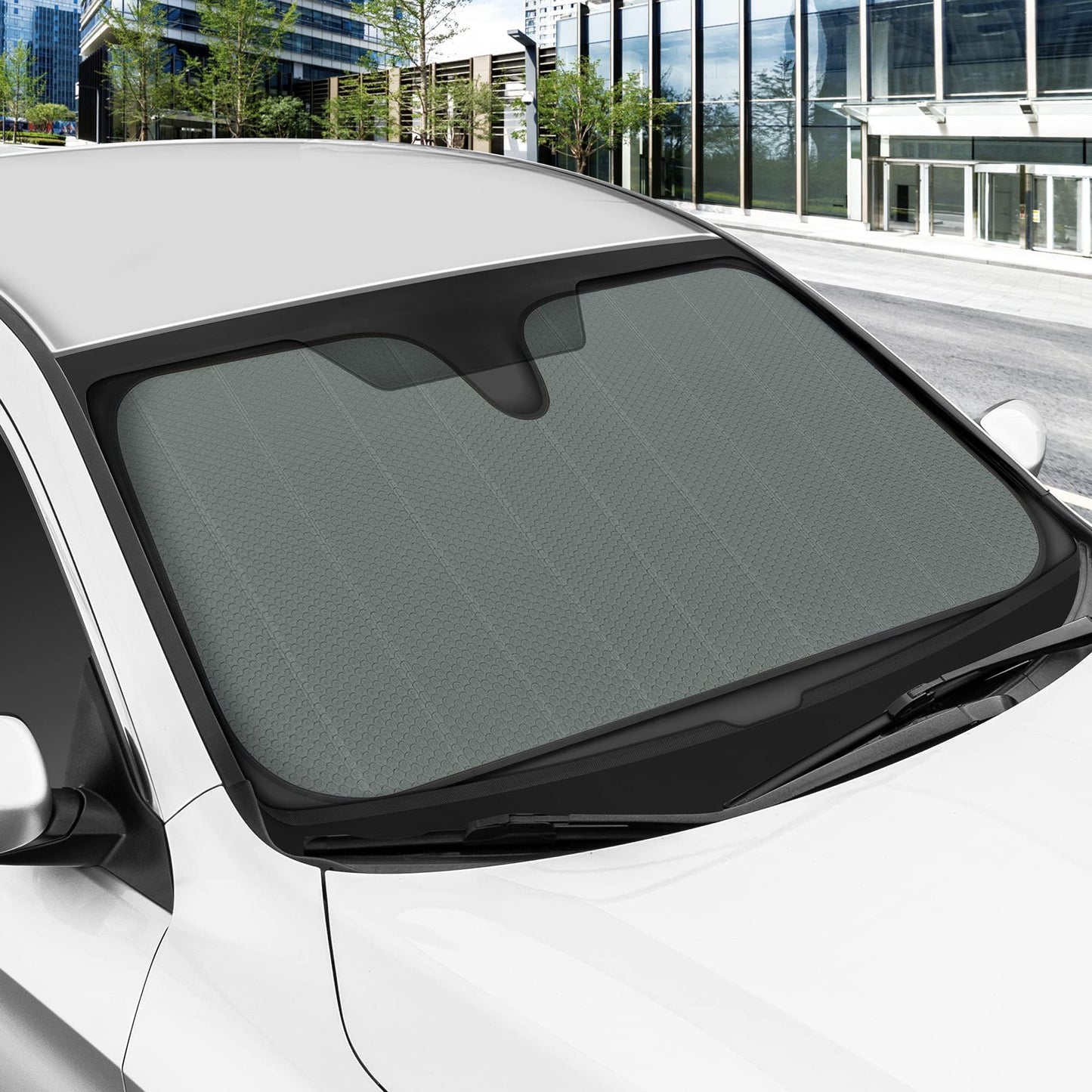 Motor Trend Gray Accordion Folding Car Windshield Sun Shade - Blackout Sun Visor for Car Windshield - Foldable Jumbo Sunshade and Front Window Truck Sun Screen for UV Sun Protection - 66 x 27