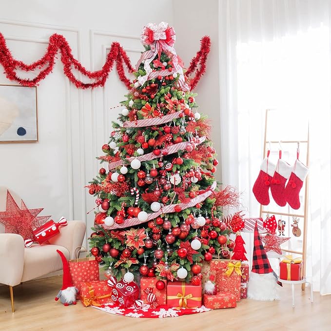 SY CRAFT 86 Pieces of Assorted Shatterproof Christmas Ball Snowflake Ornaments Seasonal Decorative Hanging Ornament Set with Hand-held Gift Package for Xmas Tree Decorations (86PCS, Red)