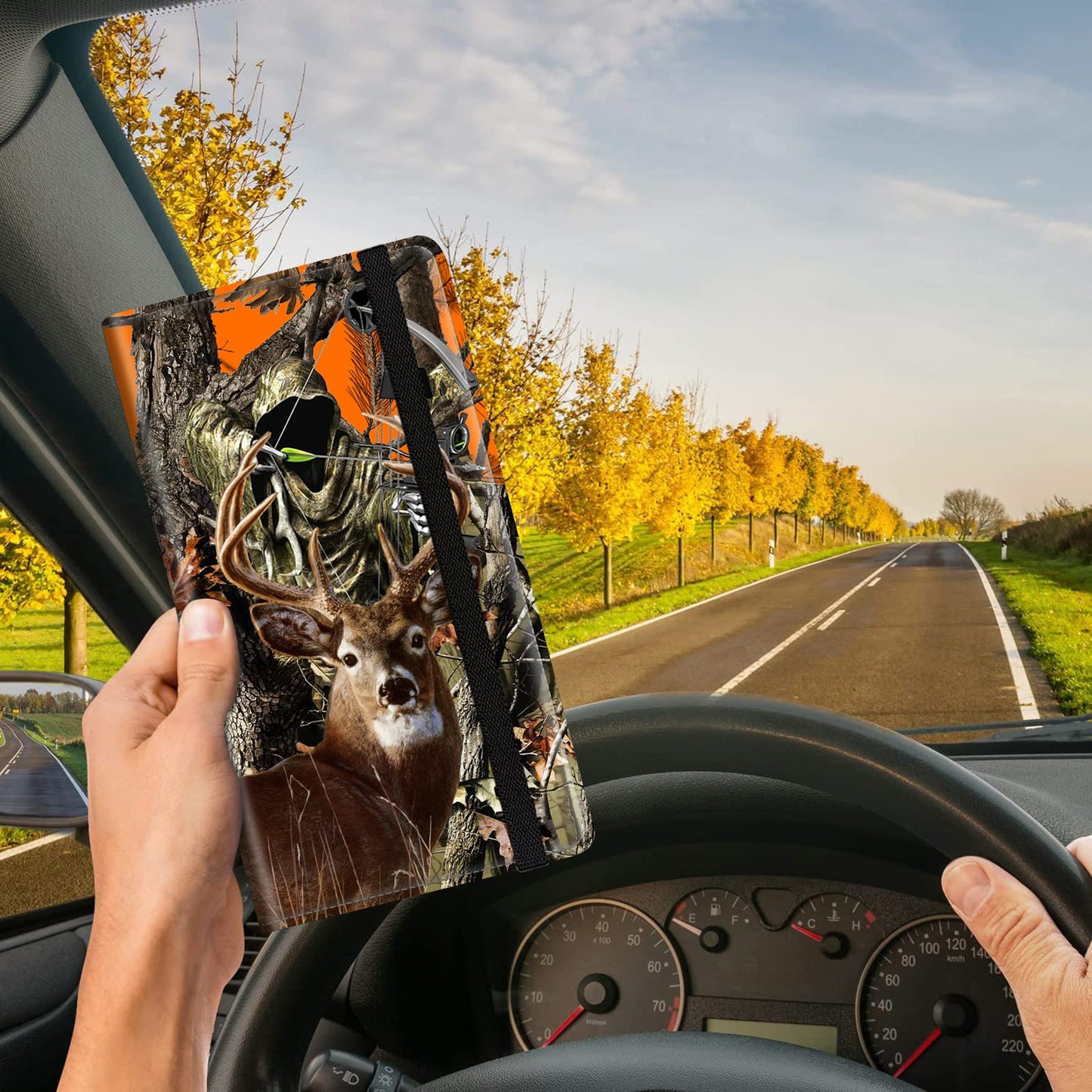 Car Registration and Insurance Card Holder, Premium Leather Vehicle Wallet Cover for Glove Box Car Organizer Drivers License / Cards / ID - Essentials Document Holder, Camo Camouflage Deer Hunter