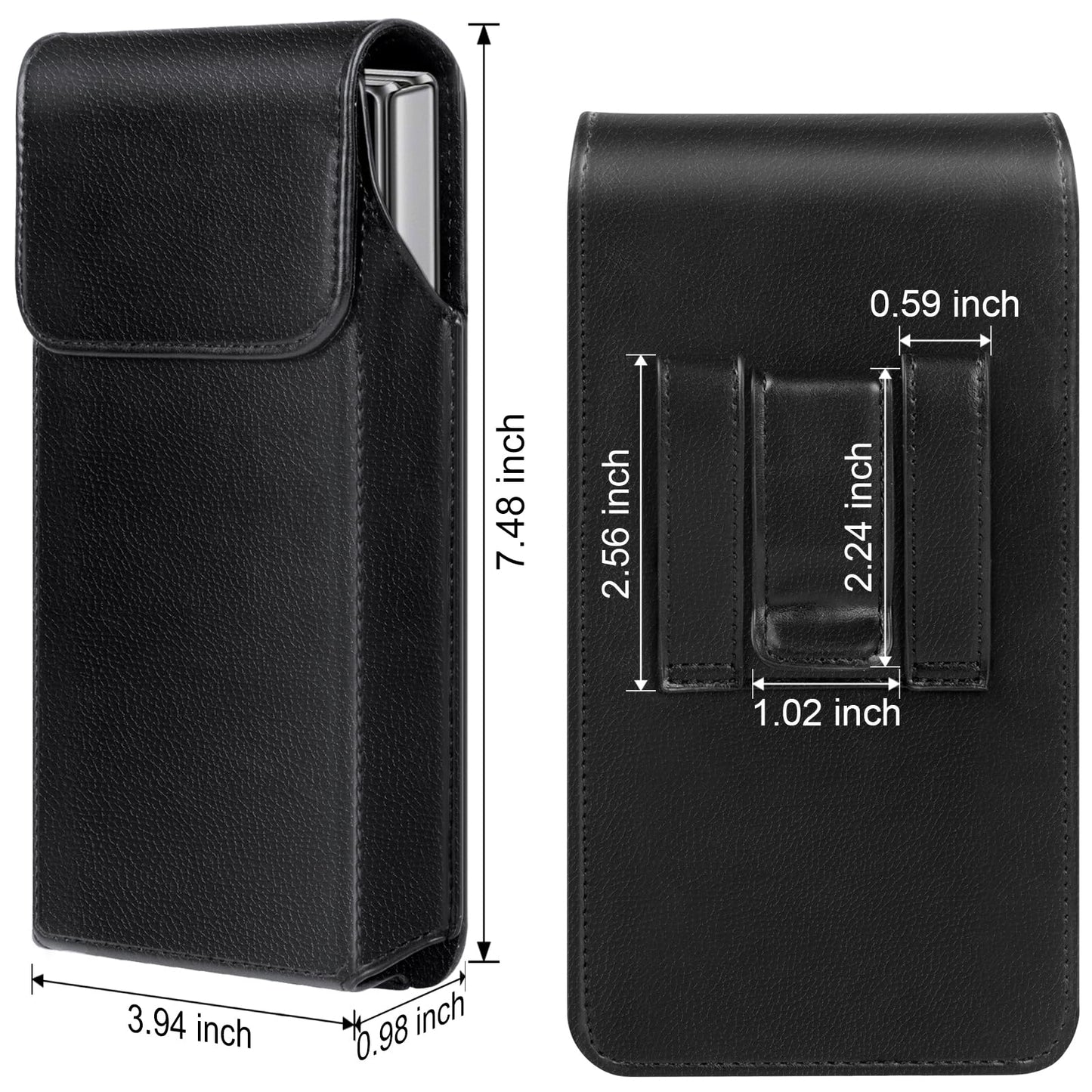 Leather Phone Holster for Samsung Galaxy Z Fold 7/6/5/4/3 Case with Belt Clip for iPhone 16/15/14/13 /12/11 Pro Max & Galaxy S26/S25/S24/S23 Ultra Cover Carrying Pouch Card Holder(V Black)