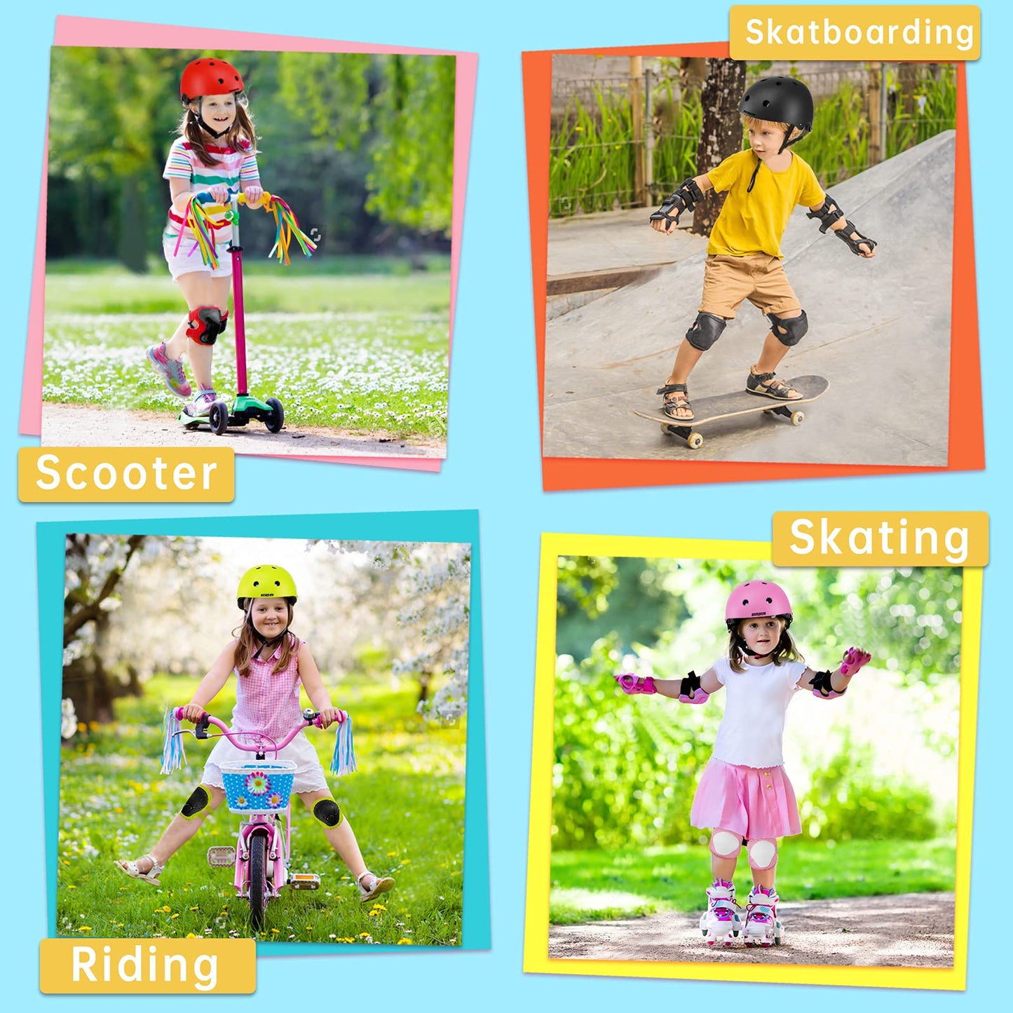 BURSUN Kids Bike Helmet Set Toddler Helmet Kids Helmet Adjustable for Ages 2-3-5-8-14 with Knee Elbow Wrist Pads, Multi-Sport Protective Gear for Cycling Skateboard Scooter Skating Boys Girls