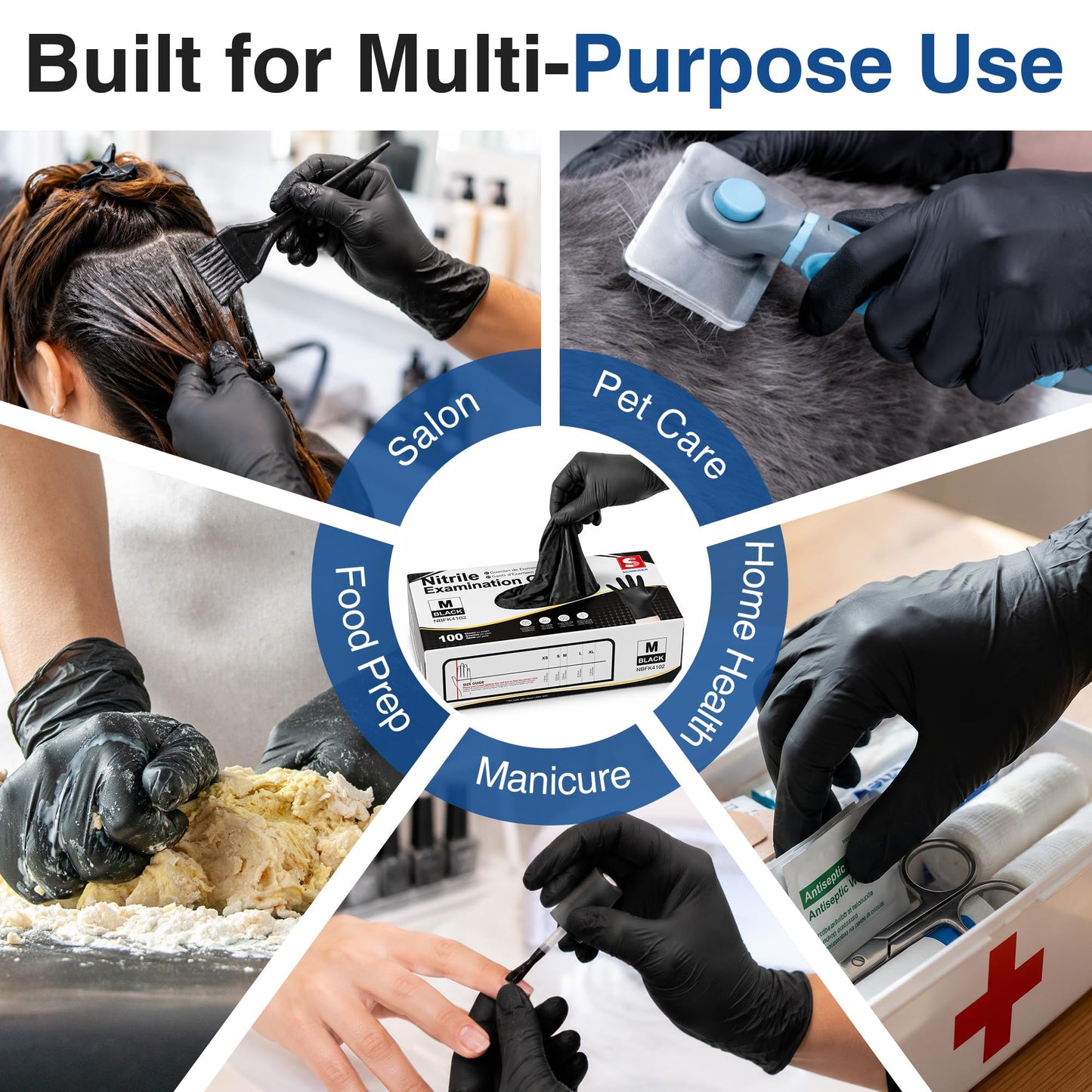 Schneider Medical Black Nitrile Exam Gloves, Box of 300, Latex Free & Powder Free Disposable Gloves, for Medical, Food Prep & Cleaning, Medium