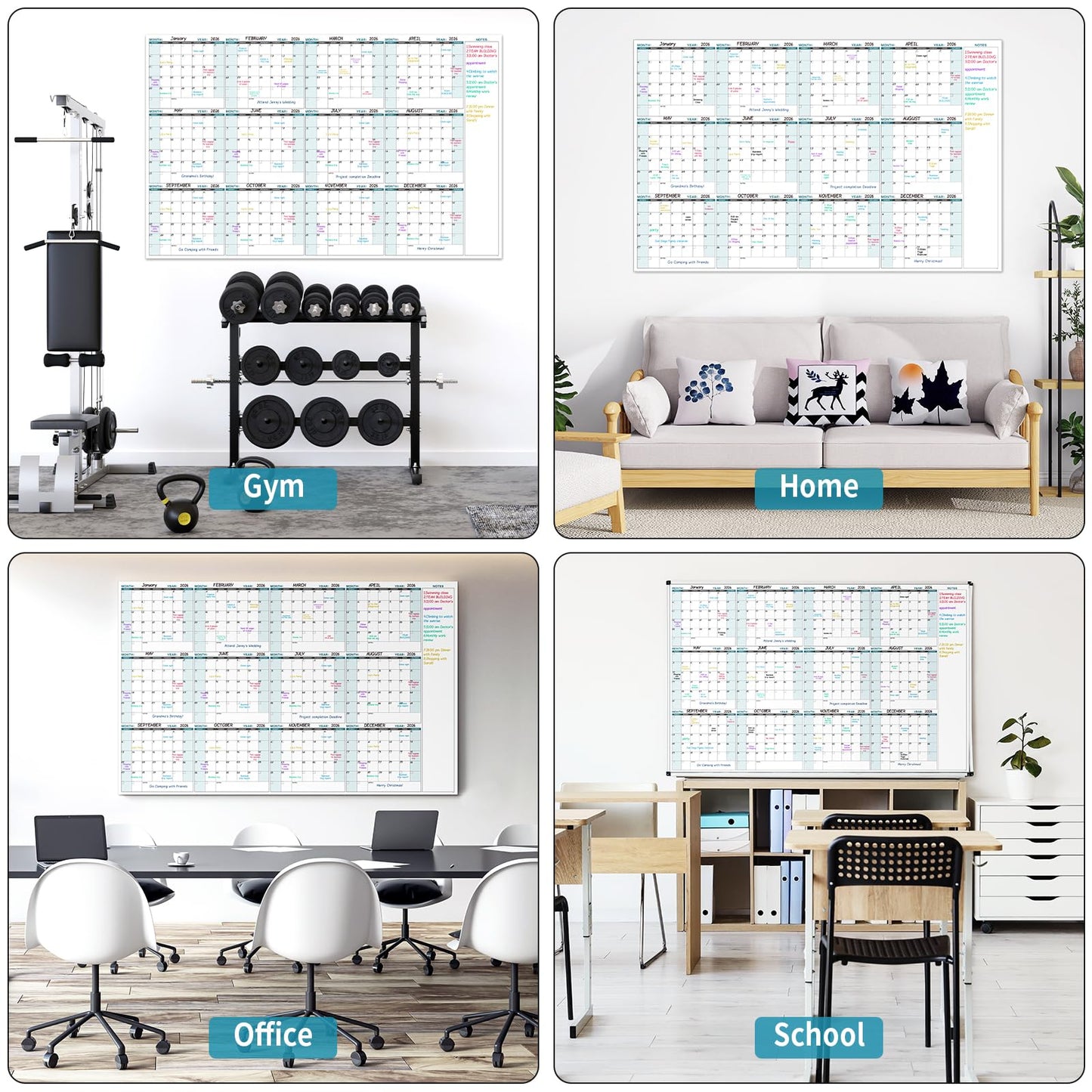 Large Dry Erase Calendar for Wall β Yearly Wall Calendar Dry Erase, 58" x 37", 12-Month Undated Blank Calendar Planner, Reusable Laminated with 15 Round Stickers, Perfect Large Wall Calendar for Office, Home and Classroom
