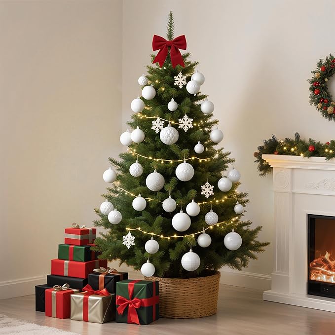 Annecy Christmas Tree Ornaments - 36 PCS Shatterproof Christmas Ball Ornaments Set for Holiday, Wreath & Party Decorations (Multi-Size, White)