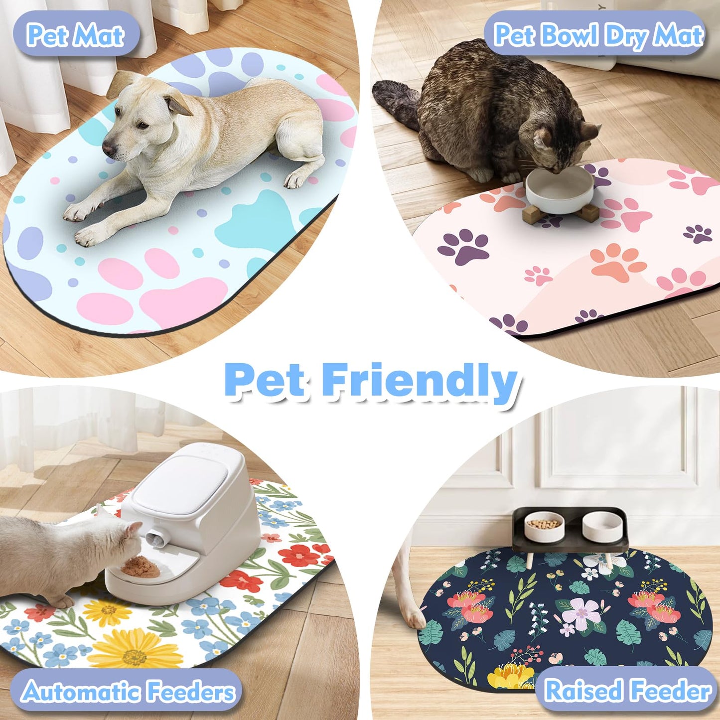 Dog Feeding Mat 24''x16'', Absorbent Pet Food Mat, No Stains Quick Dry Pet Water Mat Protect Floor, Cat Dog Water Bowl Mat for Messy Drinkers, Non-Slip Rubber Base Pet Placemats for Food and Water