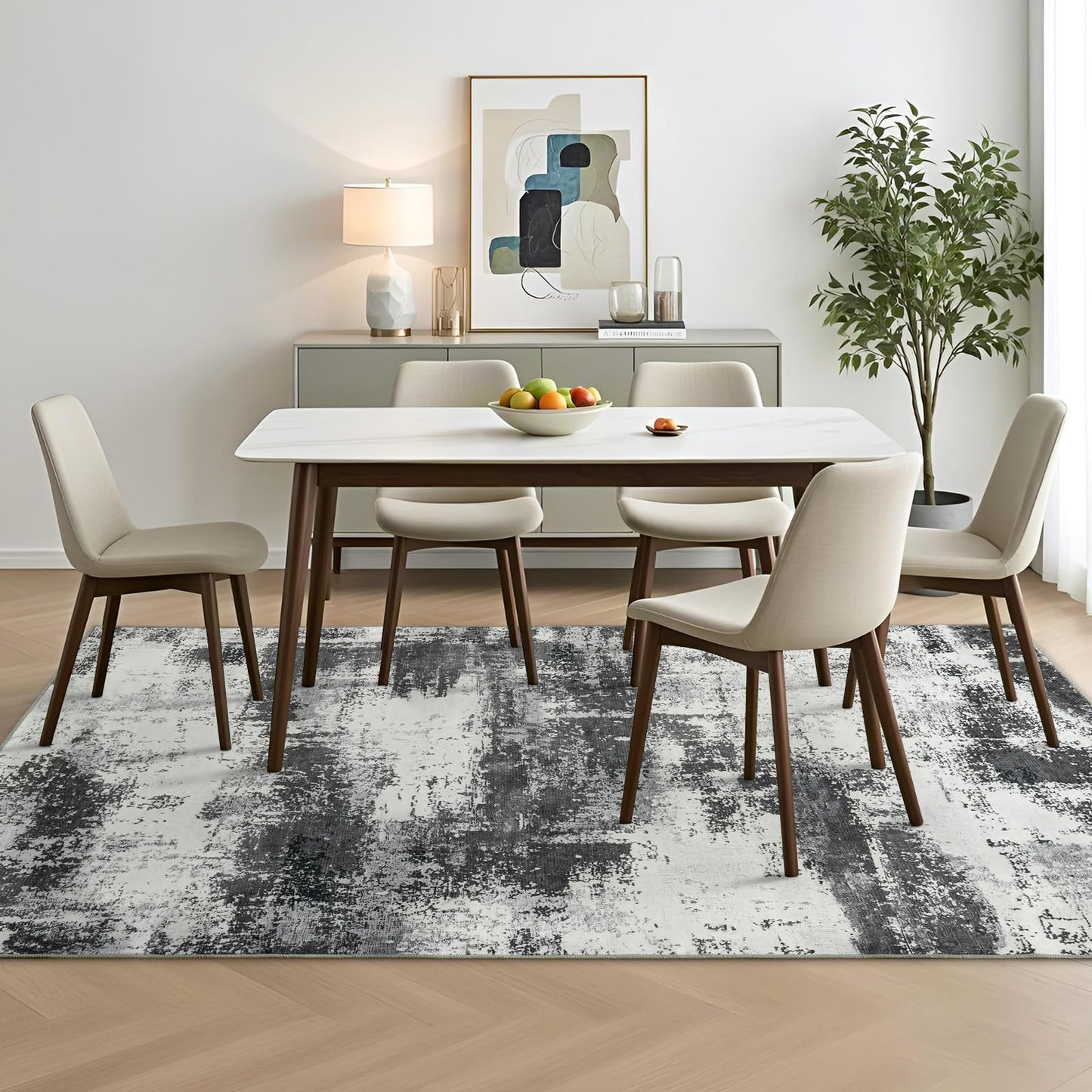 Enqinar Modern Abstract 3x5 Rug for Entryway, Non Slip Machine Washable Area Rug, Soft Low Pile Ultra Thin Distressed Doormat for Indoor Entry, Kitchen, Dorm, Living Room, Bedroom, Grey