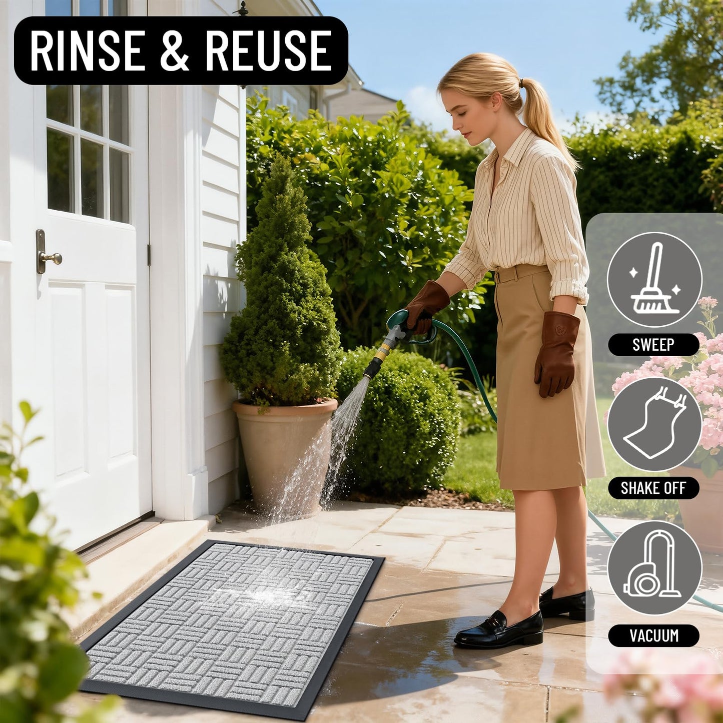OLANLY Front Door Mat Outside Entrance 29.5x17, Absorbent, Heavy Duty Sturdy Natural Rubber Doormat Indoor Outdoor, Non-Slip, Stain and Fade Resistant, Low Profile Floor Mat for Entryway, Light Gray