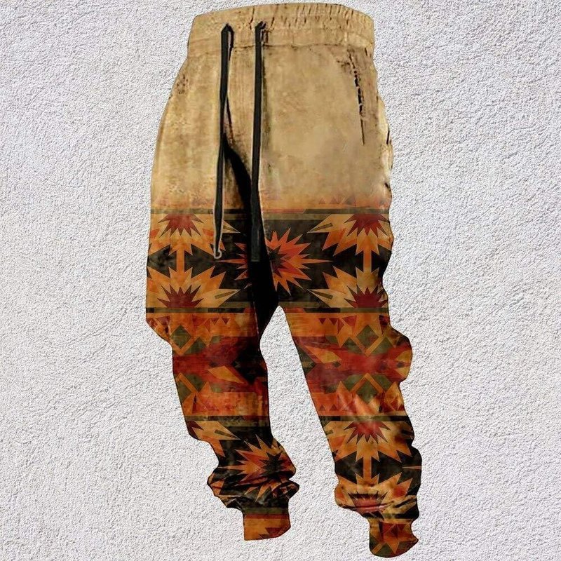 TBILILO Mens Aztec Print Sweatpants Elastic Waist Drawstrig Baggy Trousers Retro Graphic Western Cowboy Pants Loose Fit Cargo Pants with Pockets Geo Red 4XL