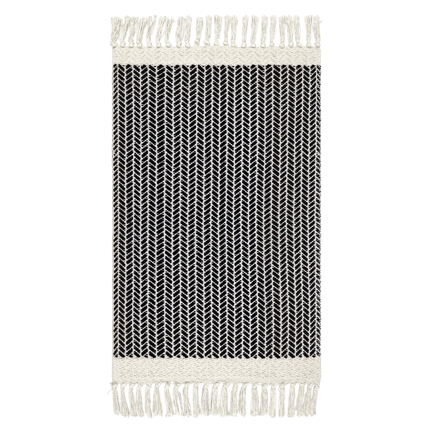 Lahome Belle Boho Bathroom Rugs, Small 2x3 Front Door Mat Lightweight Kitchen Rug Woven Cotton Area Rug with Tassels, Farmhouse Washable Black and White Throw Rug Low Pile Carpet for Entry Laundry