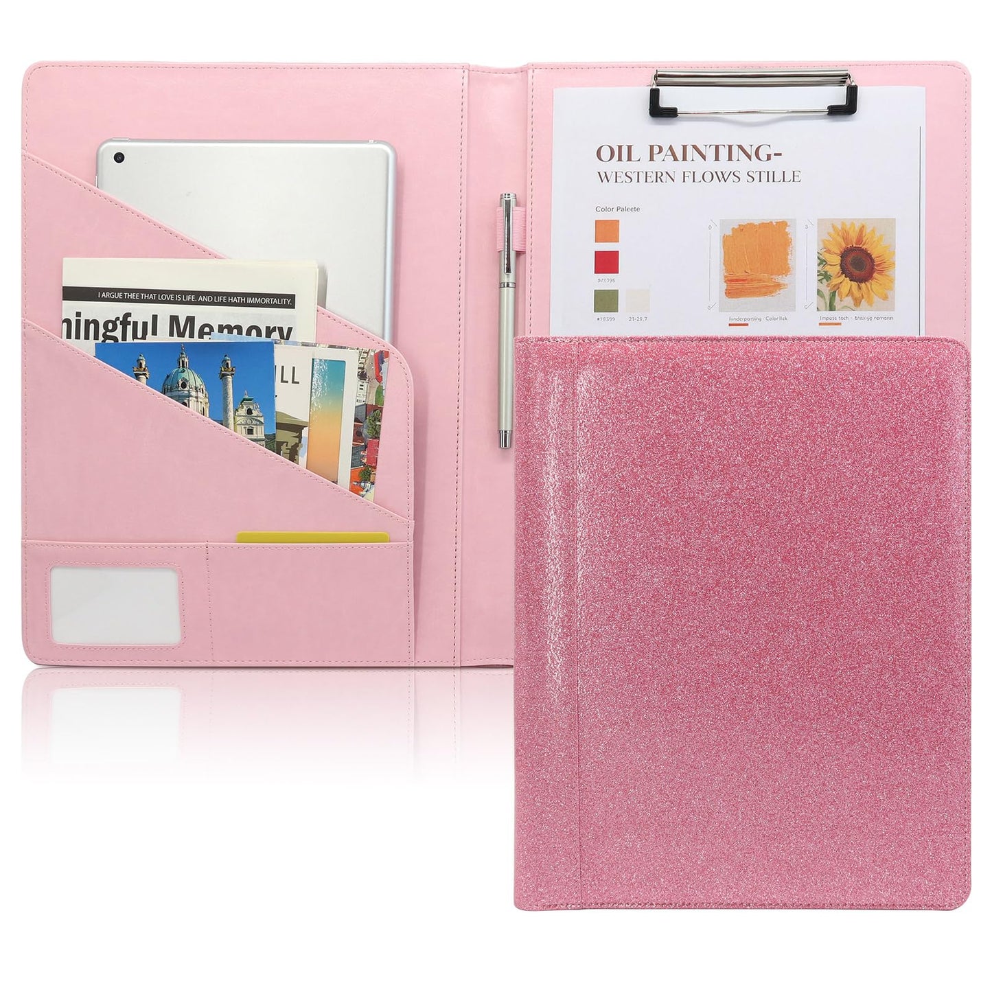 FORTAVEM Professional Portfolio Binder, Faux Leather Padfolio for Resume, Note-Taking & Meetings, A4 Letter Writing Pad Holder for Women & Men, Pink