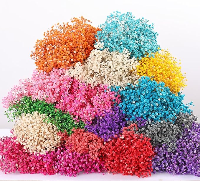Dried Babys Breath Flowers Bouquet-17 Inch 2500+ Ivory Orange Dry Flowers, Natural Gypsophila Branches for Wedding Flowers, Table Vase Decor, DIY Wreath Floral, Home Office Party Garden Decoration