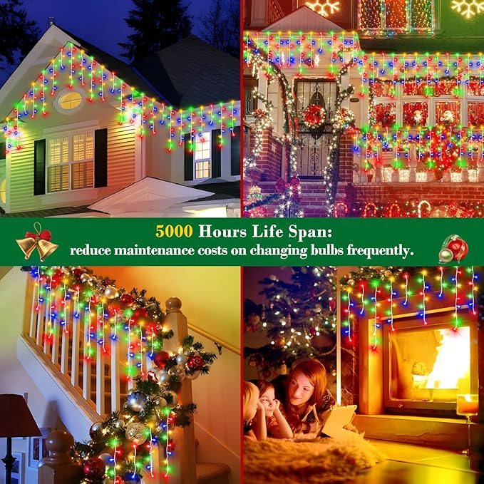 XURISEN 132ft Christmas Lights Decorations Outdoor, 1280 LED 8 Modes Fairy Lights with 240 Drops,Plug in Waterproof Timer Memory Function for Christmas Holiday Wedding Party Decorations(Multicolor)