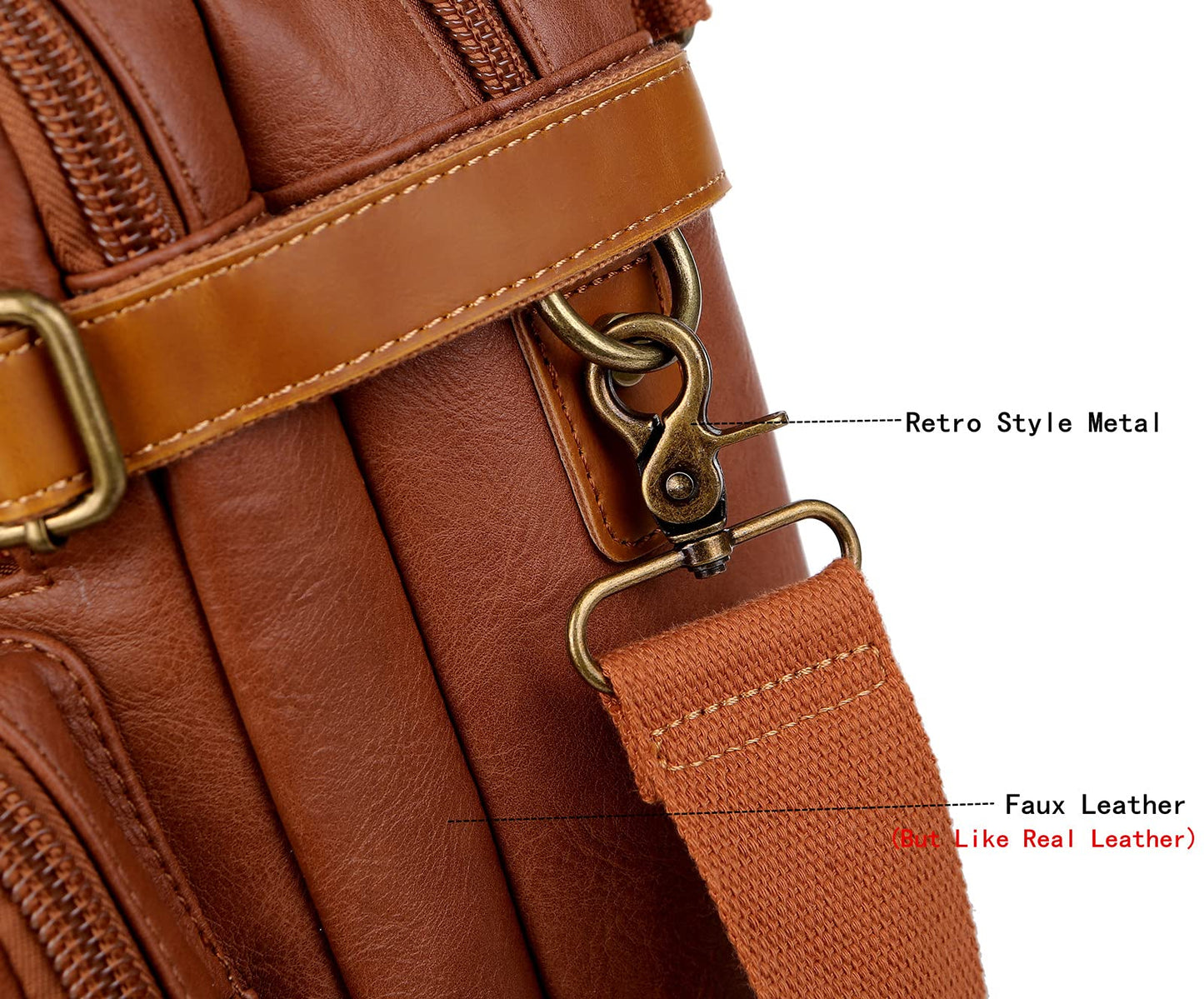 Men Vegan Leather Briefcase Backpack Hybrid 17 Inch Laptop Bag Case Business Messenger bag HB-22 (Brown)