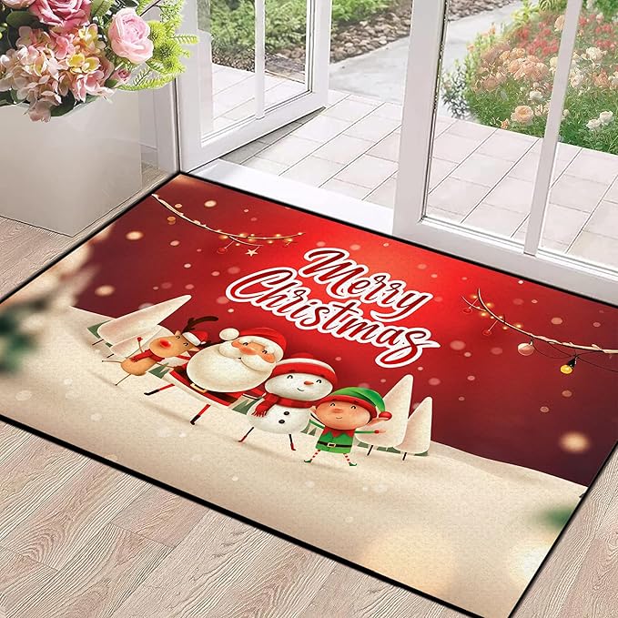 Christmas Rug Xmas Holiday Decorative Pattern Welcome Mat for Home Decoration Non Slip Outdoor Indoor Entrance Floor Mat,63" X 31"