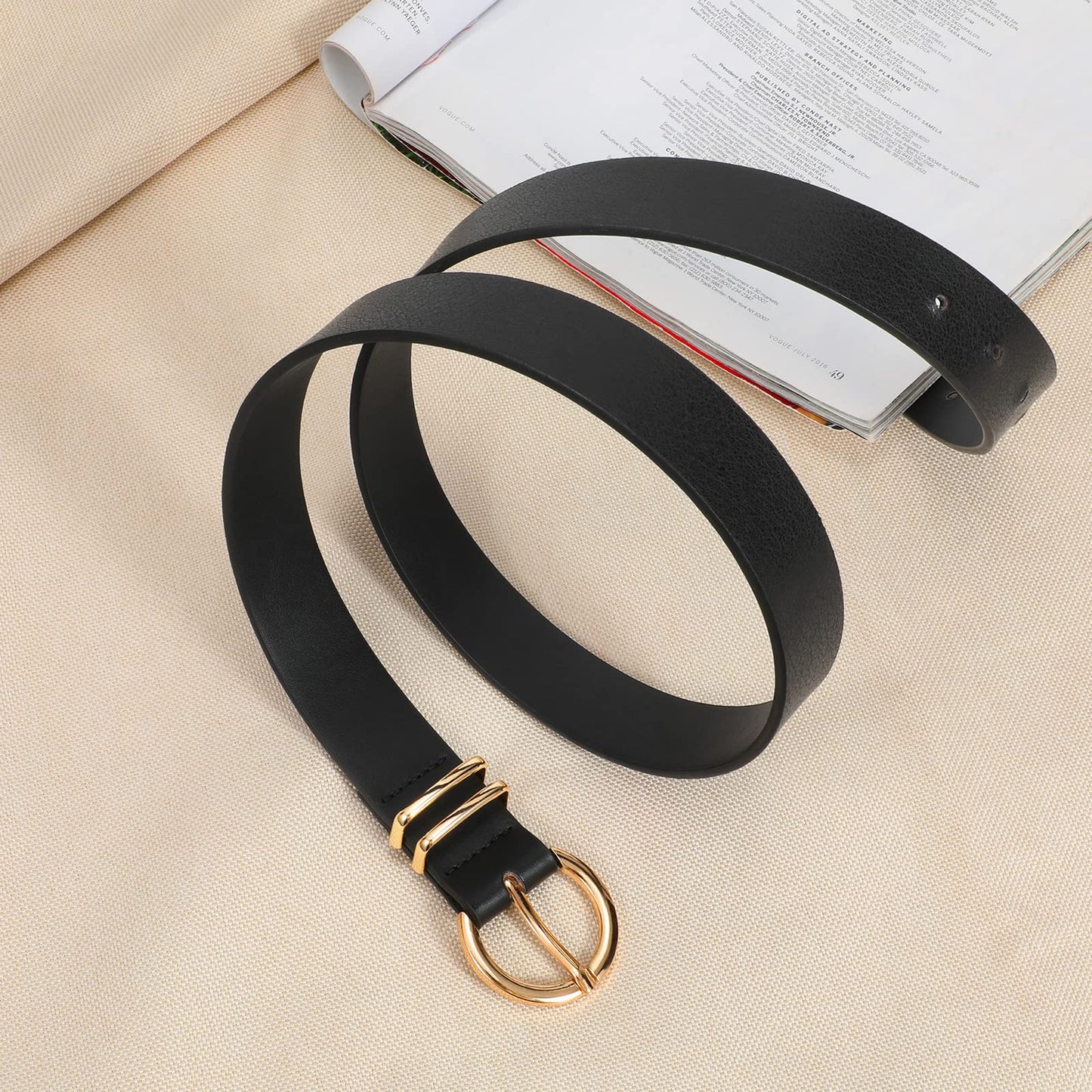 VONMELLI 2 Pack Women's Leather Belts for Jeans Pants Fashion Gold Buckle Ladies Belt Black Brown, M