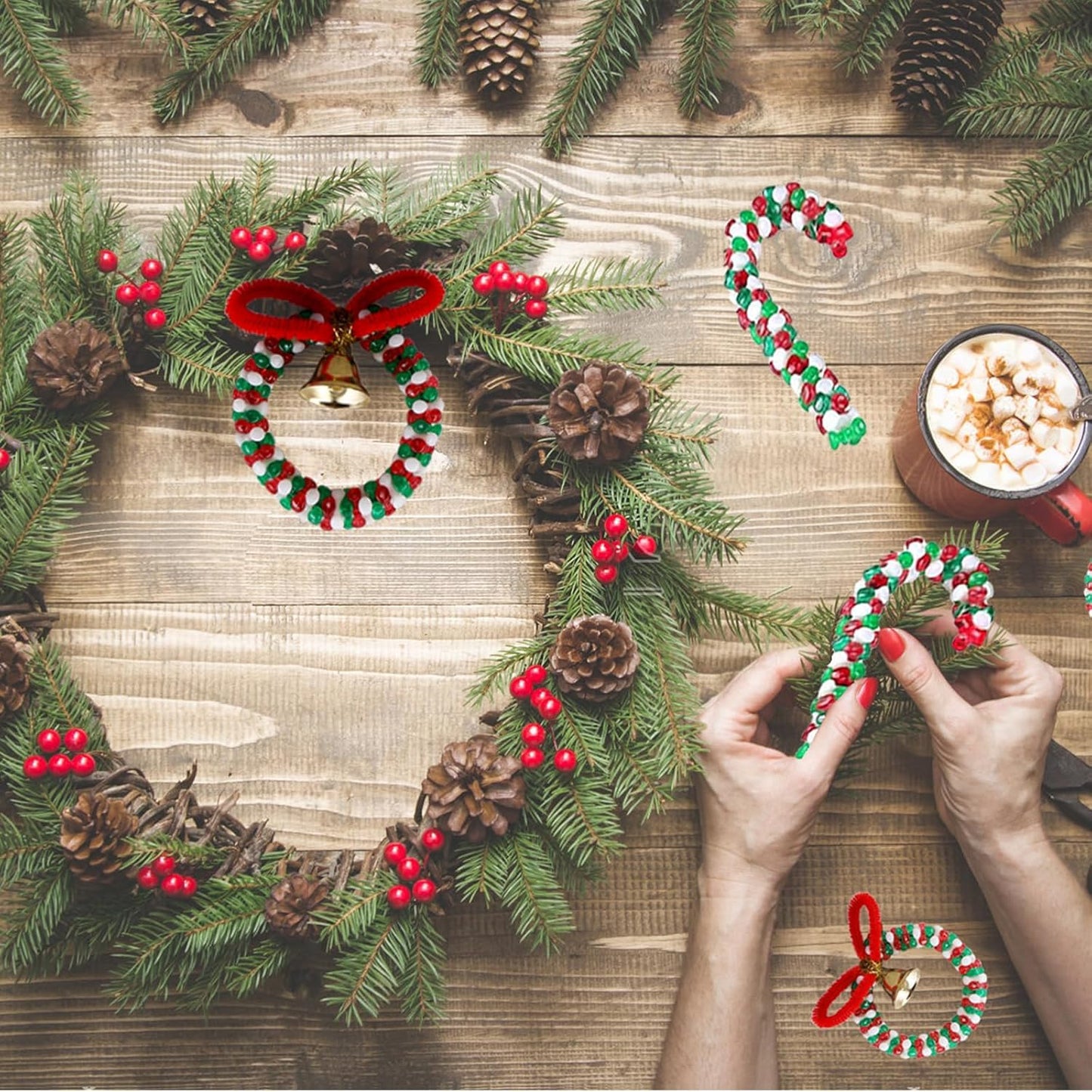 1840pcs Christmas Tri Beads, Tri Beaded Ornament Kit Christmas DIY Bead Christmas Tree Hanging Decoration,Xmas Beads Ornaments Candy Cane Ornament