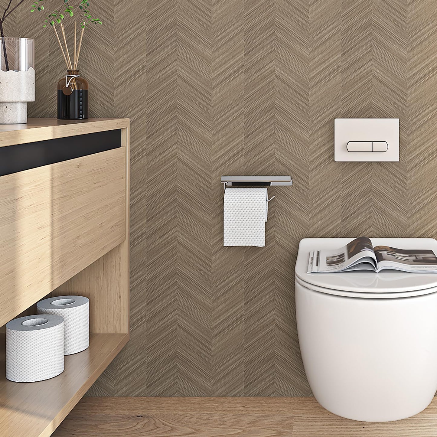 Livelynine 15.8x394 Inch Herringbone Wood Floor Contact Paper Peel and Stick Flooring Waterproof Light Wood Vinyl Roll Self Adhesive Vinyl Wrap Kitchen Stick on Linoleum Flooring Roll Laminate Sheets
