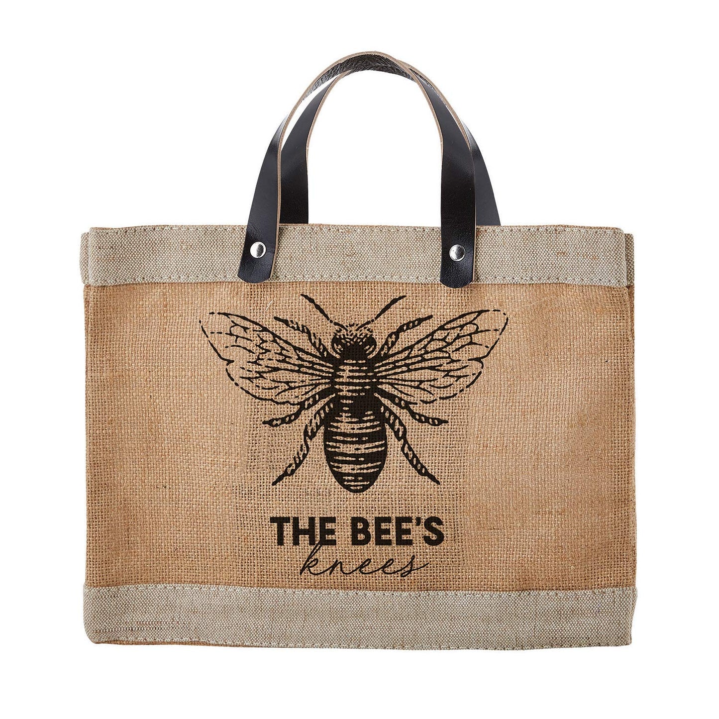 Santa Barbara Design Studio Mini Jute Tote - Natural Burlap Hand Bag with Waterproof lining and Leather Handles, 12.5" x 9.5", Bees Knees