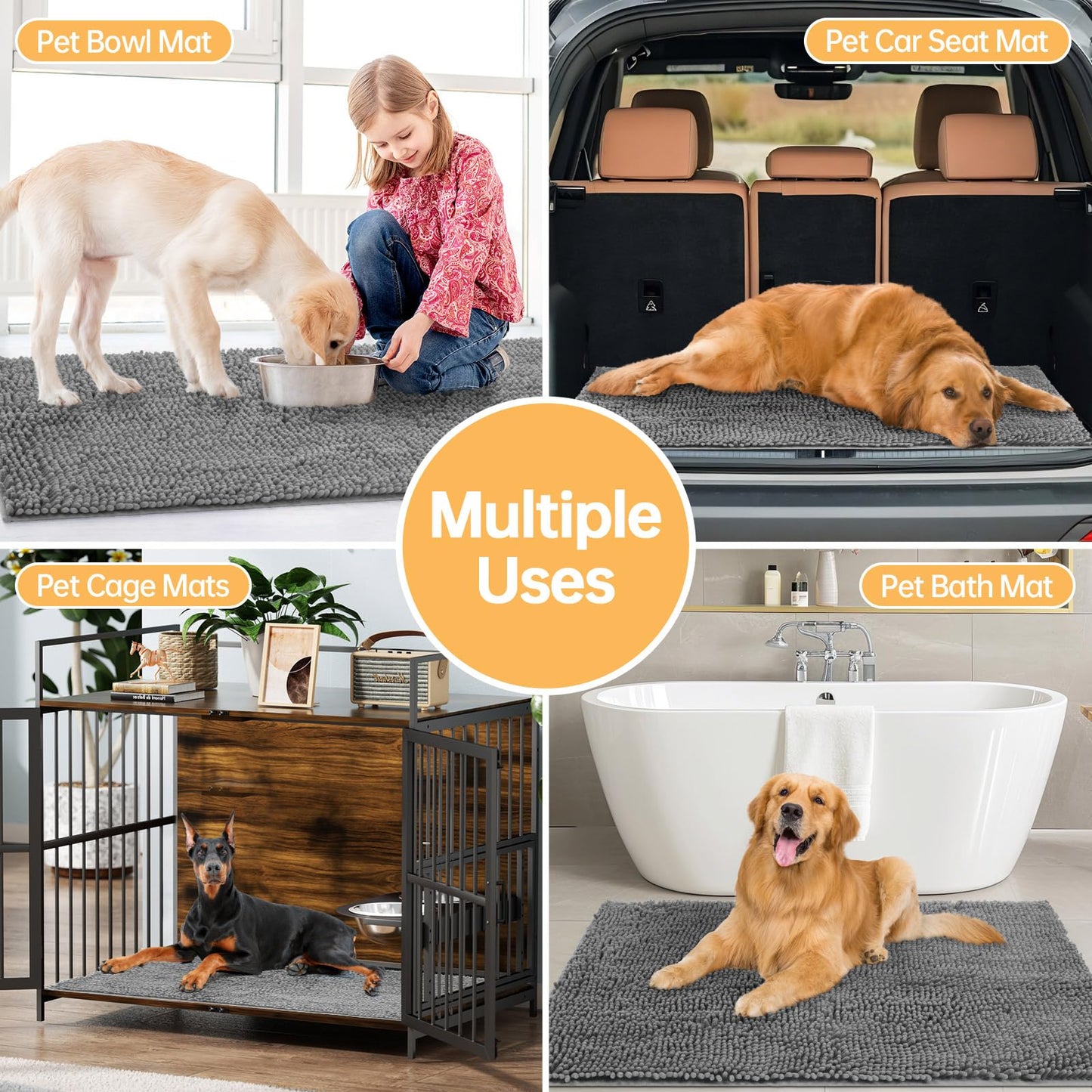 HOMEK Absorbent Dog Door Mat for Muddy Paws, 60" x 36" Chenille Indoor Mats for Entryway, Trap Dirt Front Door Mat Indoor Entrance Washable Non Slip Soft Light Grey