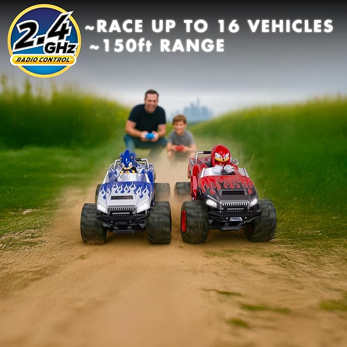 NKOK RC Sonic Racing CrossWorlds Monster Truck Knuckles Ready-to-Run 2.4GHz Remote Control Turbo Boost Wheelie & Donut Action All-Terrain Off-Road Ages 6+ Fun Gift for Kids Toy Award Winn