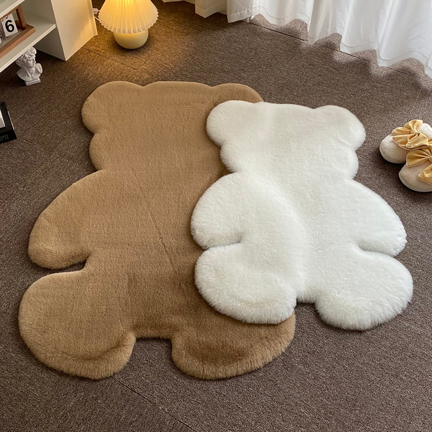 TENNOLA 2.5x3.4 ft Small Bear Soft Fluffy Rug, Shag Faux Sheepskin Fur Rug Fuzzy Shaggy Area Rug Cute Plush Carpet for Nursery Kids Girls Bedroom Room Aesthetic Living Room Floor Home Decor, Brown