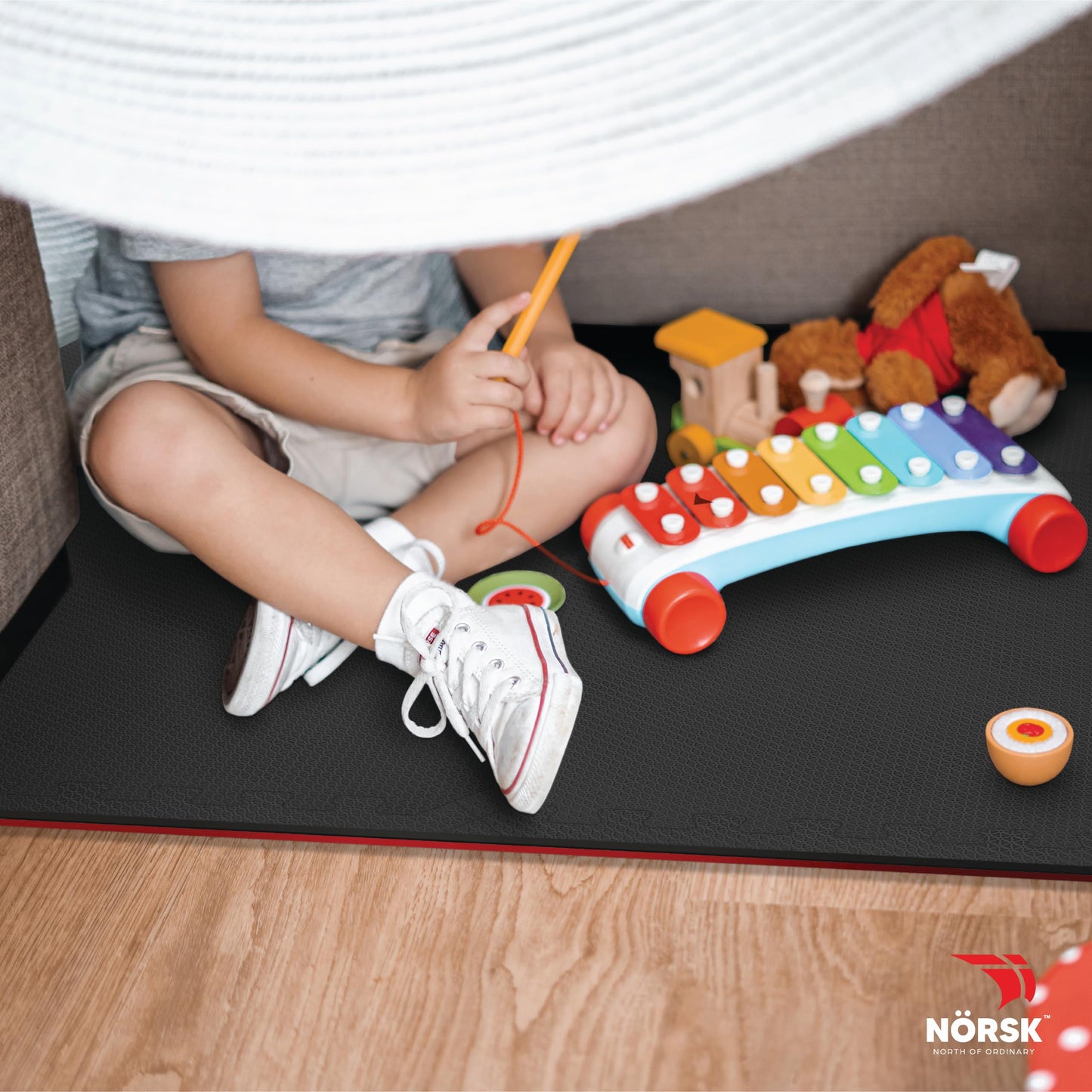 Norsk Dual-Sided Reversible 1/2" Foam Exercise Mats for Home Gym - Interlocking EVA Foam Tiles, 6 Tiles - 24 Sq. Ft. Red/Black
