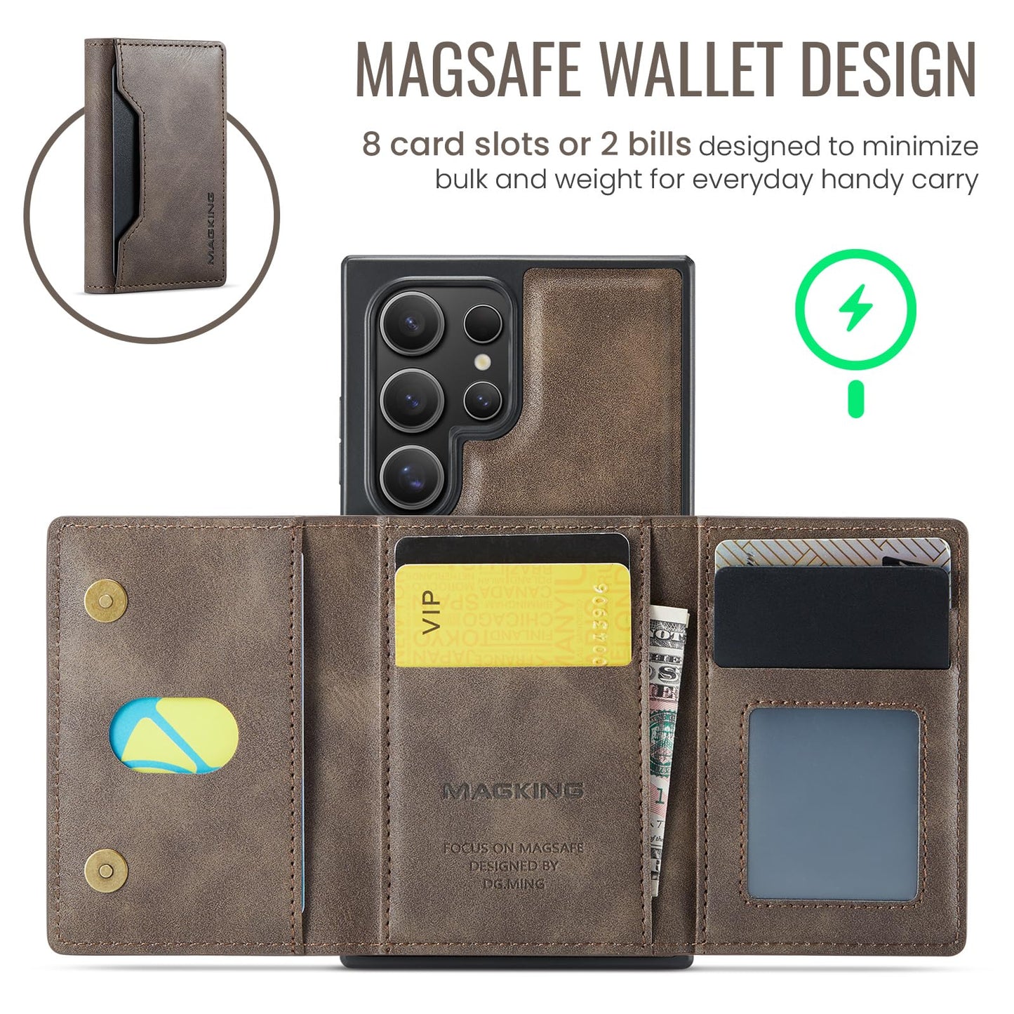 SZHAIYU K2 2 in 1 Detachable Magnetic Phone Cases Compatible with Samsun Galaxy S24 Ultra Case with Card Holder RFID Blocking, Compatible with Magsafe Wallet, Leather 6.8'' (S24 Ultra,Coffee)