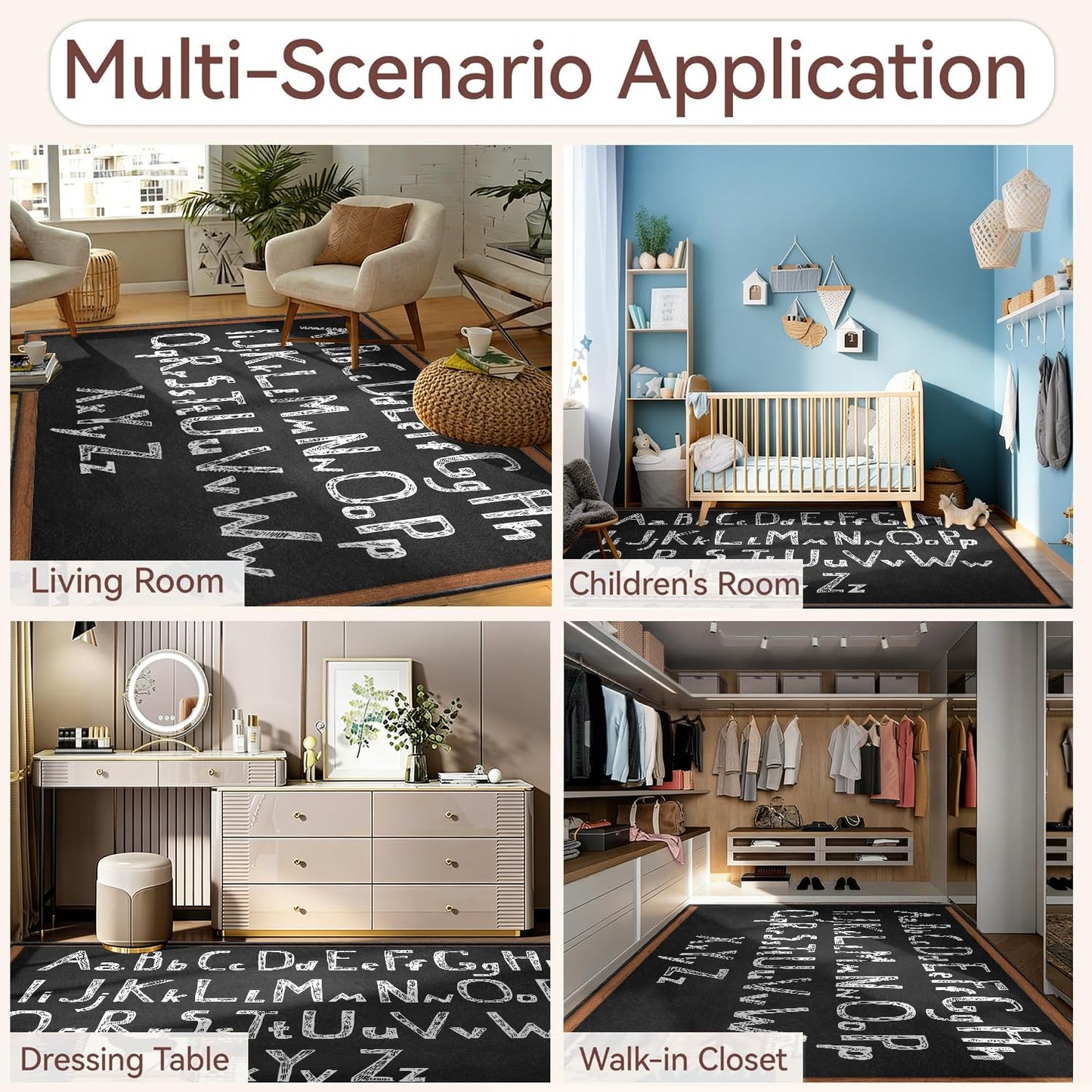 Classroom Wall Art Area Rug, 6x8ft, ABC Alphabet Teaching Blackboard Creative Decoration Rugs, Breathable with Non Slip Backing Carpet, Washable Reduce Noise Mat for Sofa Bedside Family