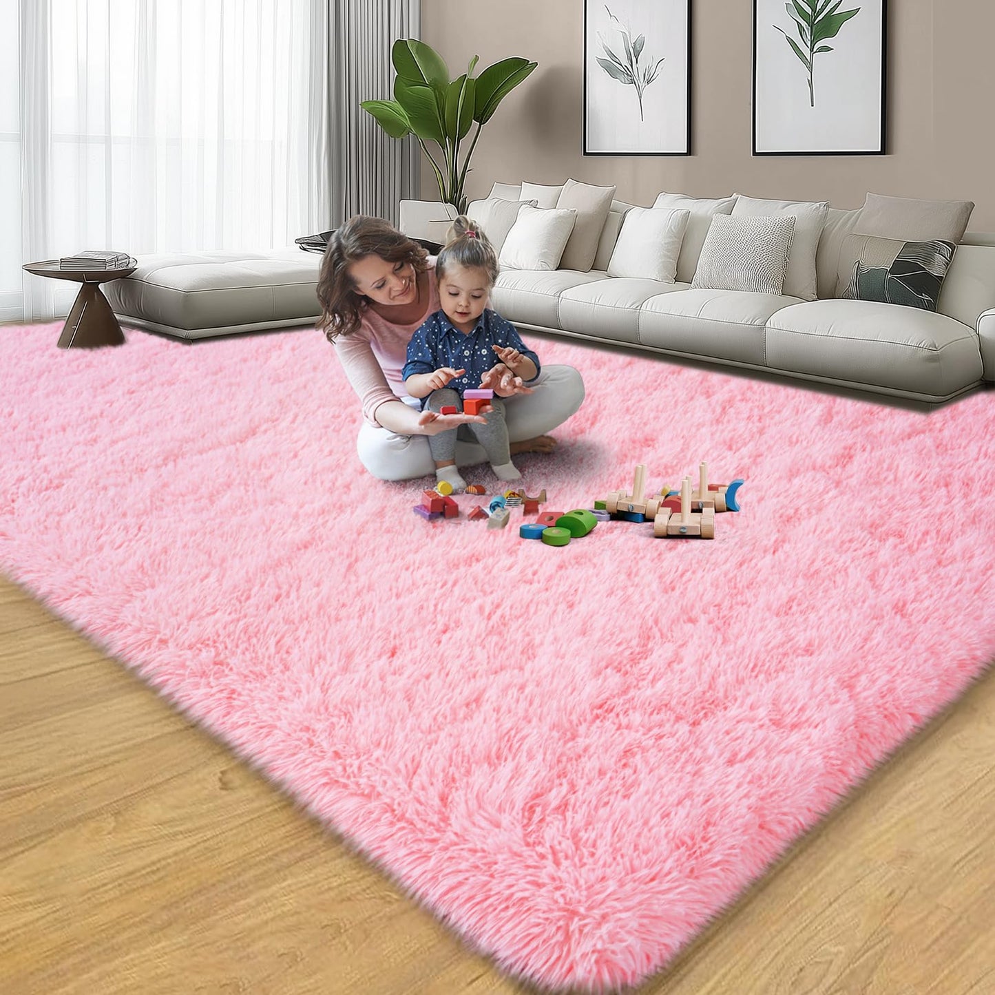 qulint Pink Rugs for Living Room, Large Fluffy 6x9 Area Rugs for Bedroom, Soft Shag Shaggy Carpets for Nursery, Fuzzy Modern Alfombras for Girls Teen Dorm Room Home Decor (6ft x 9ft, Pink)