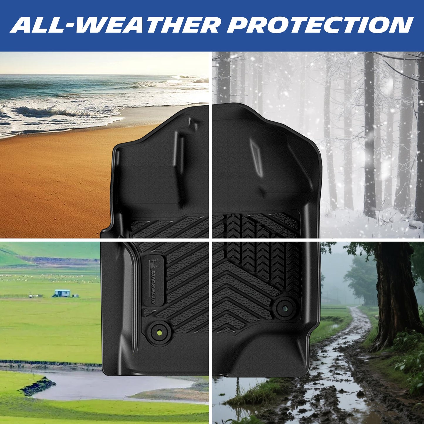 Michelin Vehicle Mats, All-Weather TPE Custom Fit Liner for 2015-2026 Ford F150/2022-2025 Lightning SuperCrew (2nd Row w/o Fold Flat Storage) Carpet Floor, Premier