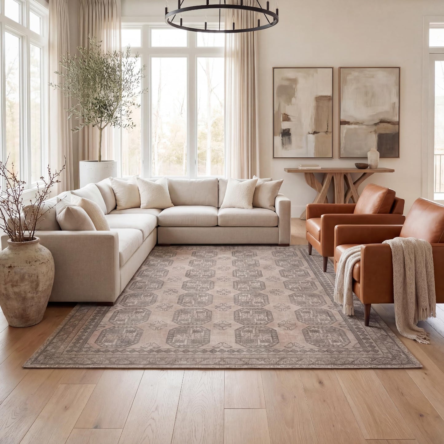 Kuden 6x9 Area Rug, Machine Washable Area Rug with Non-Slip Backing, Vintage Style, Soft, Easy Clean, Low Pile Rug for Living Room, Bedroom, Dining Room