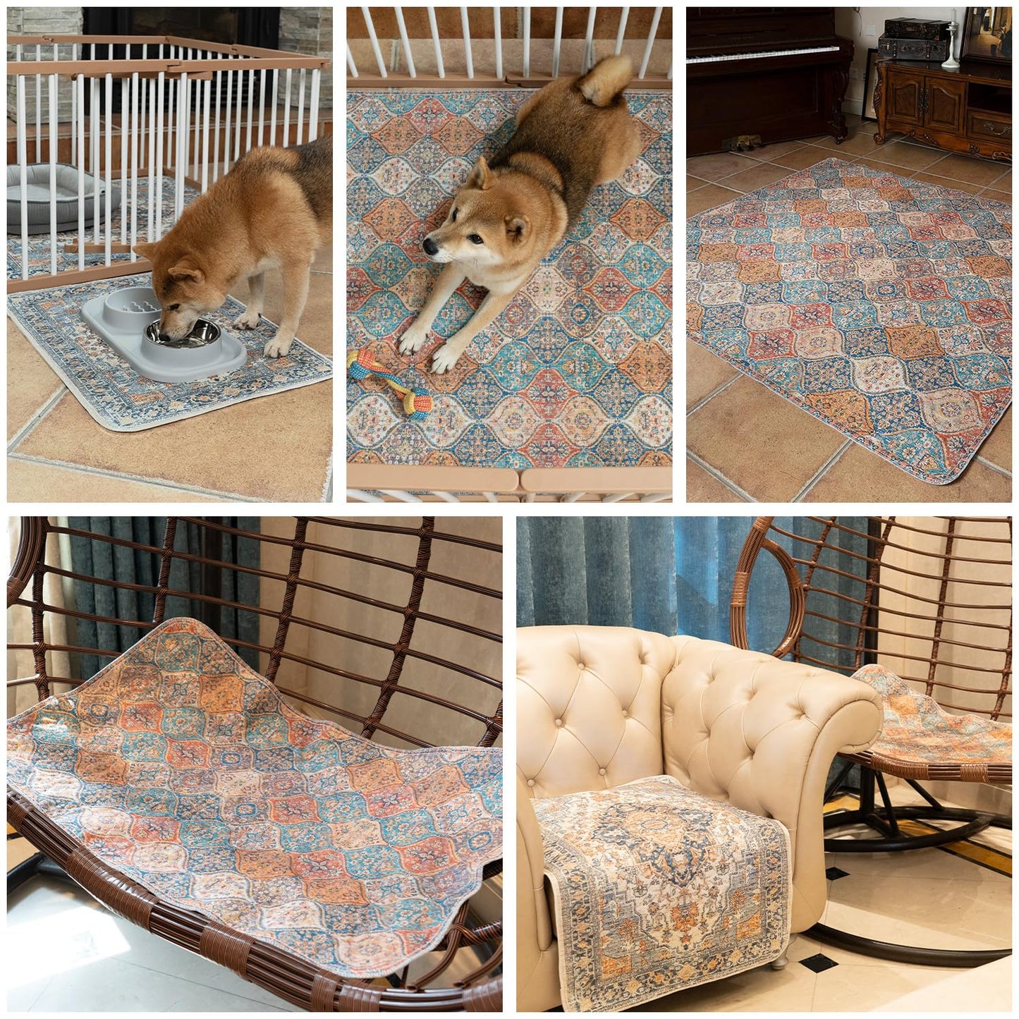 nunubaby Washable Pee Pads for Dogs, Stylish, Non-Slip and Leak-Proof Pee Mat. Ultra-Absorbent Reusable Potty pad for Crates and Floors.(Cream/Multi, 18" x24" )
