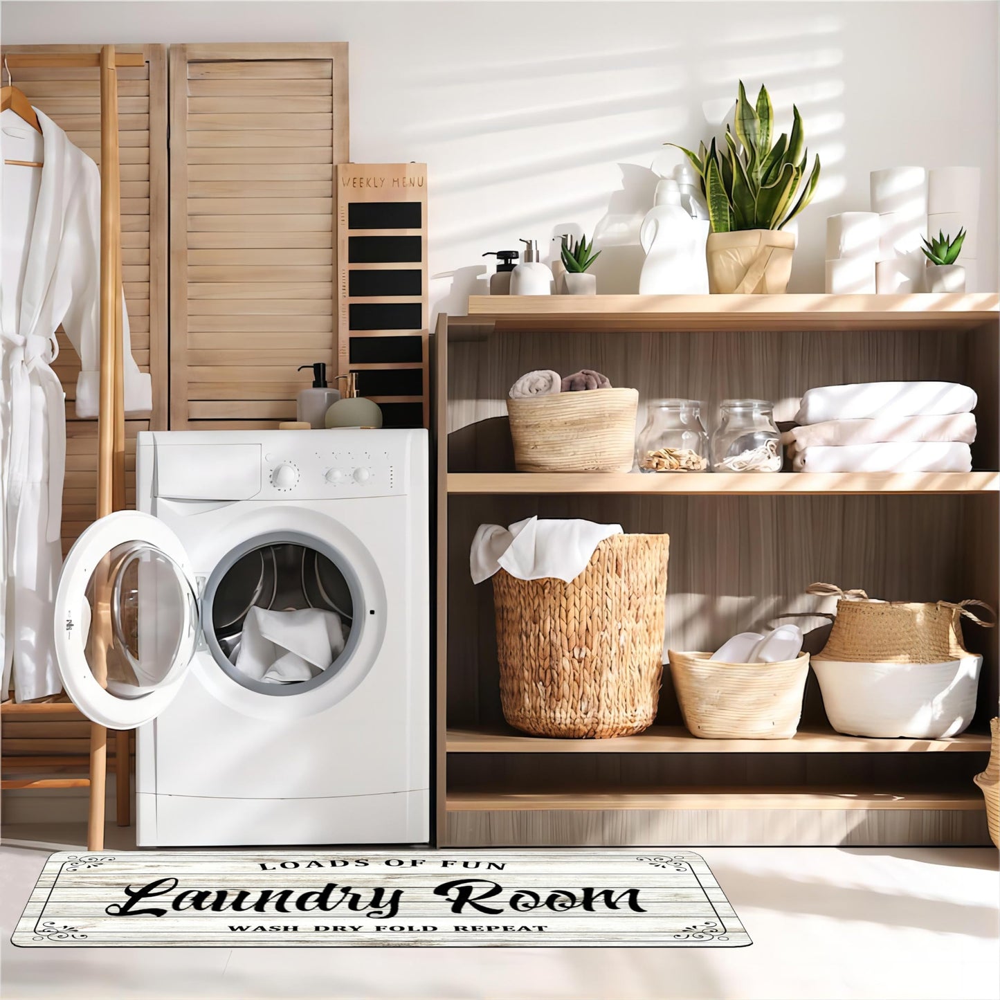Laundry Room Rug Non Slip Floor mats Farmhouse Large Laundry Rugs for Laundry Room Mat Washer and Dryer Carpet Laundry Runner Room Decor 20x47inch(White)