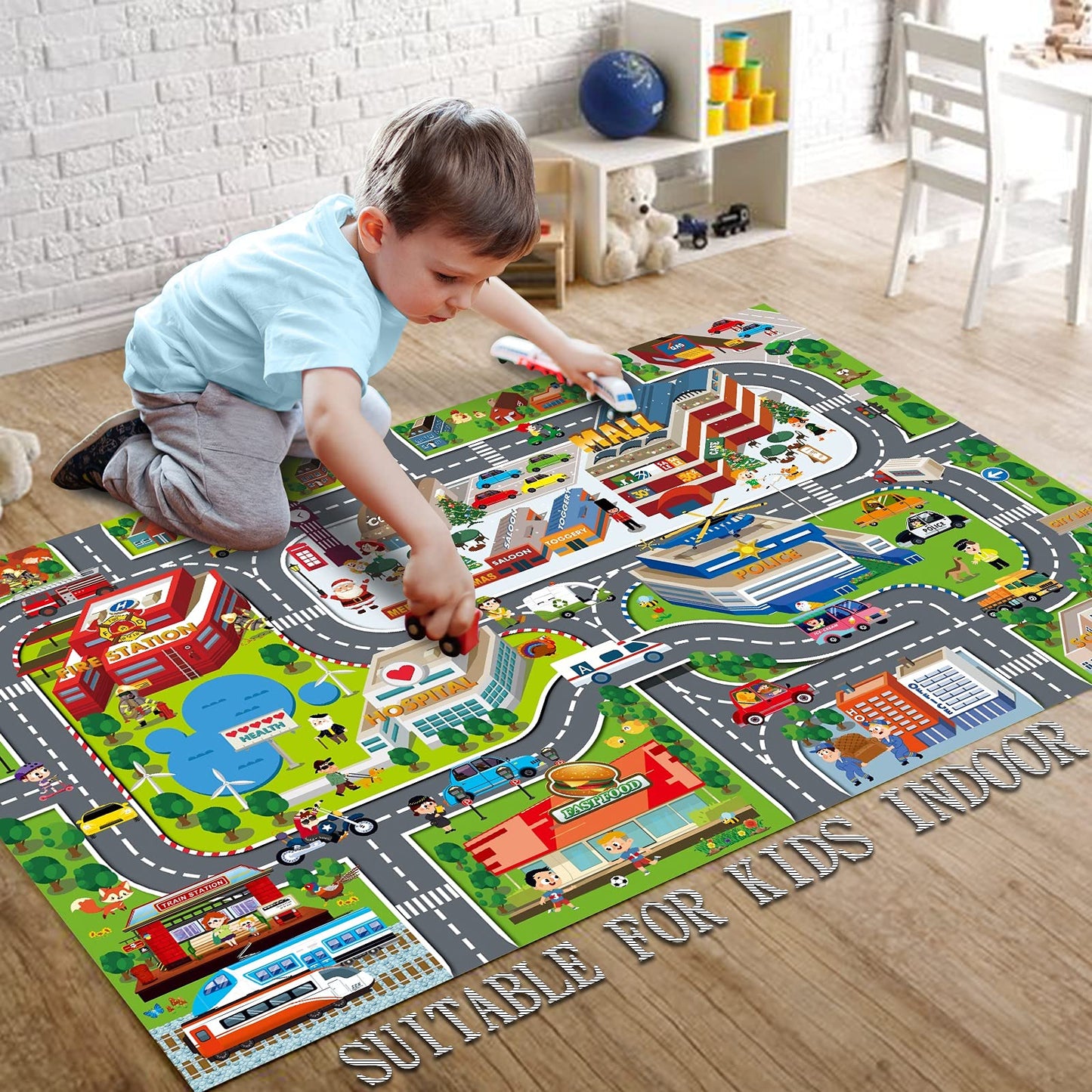 Oriate Kids Dream Mat Modern City Toy Activity Playmat, Parent-Child Interaction Game Map Rug, Ideal Children's Educational Road Traffic City Life Pretend Play 552-C