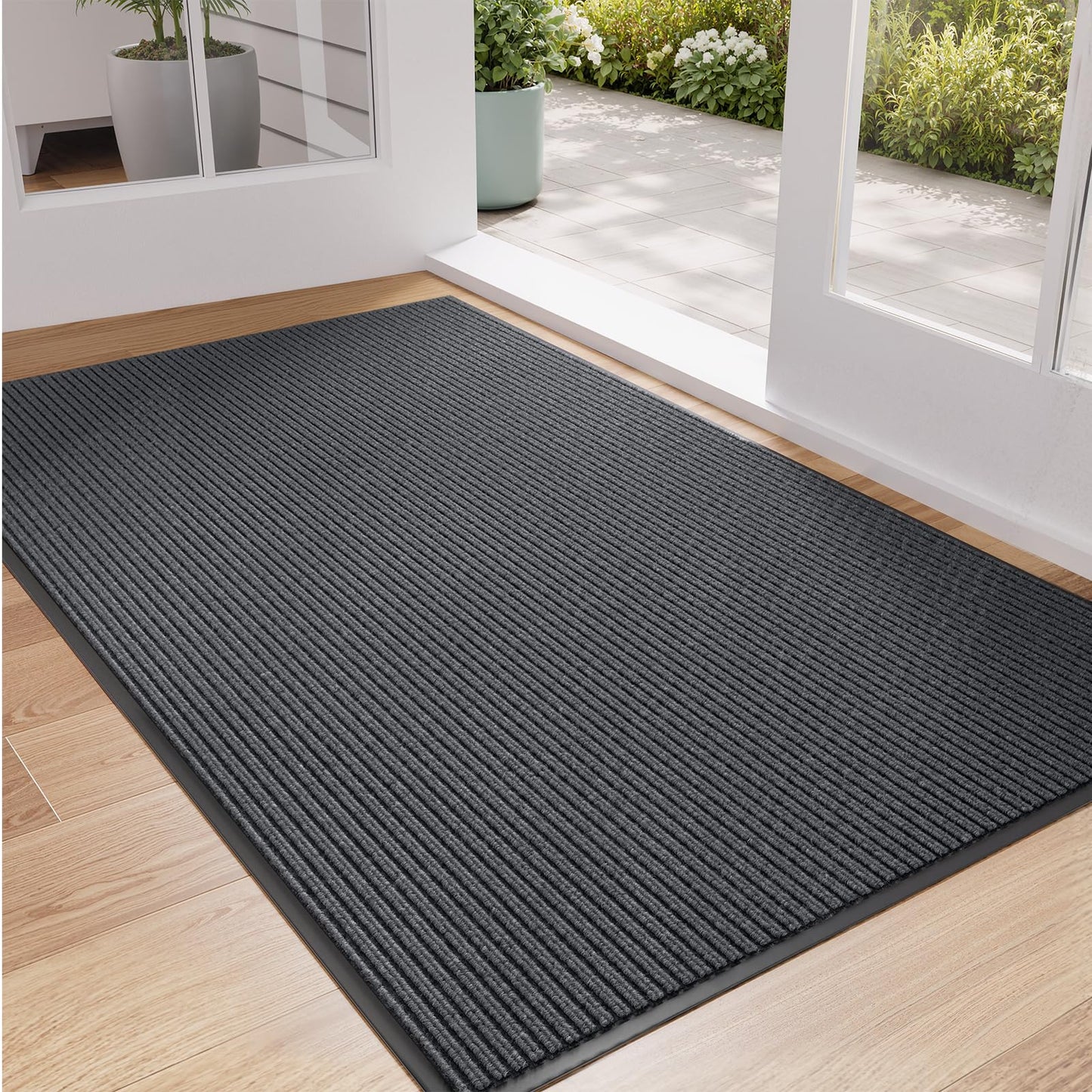 Bathway Front Door Mat 3' x 5' Indoor Outdoor Doormat Heavy Duty Commercial Rugs for Entryway, Waterproof & Mud-Scraping Floor Mat Low Profile, Grey Non-Slip Entry Mat for Office Industrial Garage