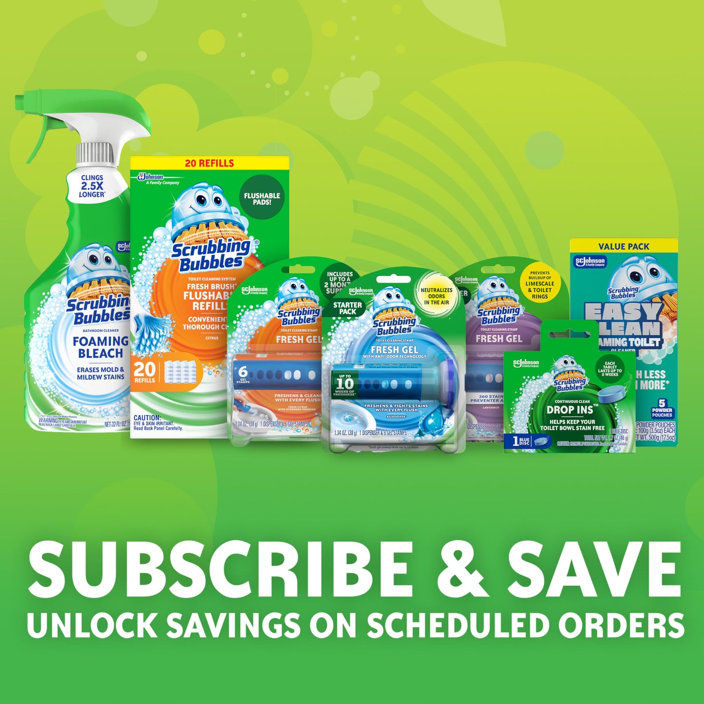Scrubbing Bubbles Continuous Clean Toilet Drop-Ins, Automatic Blue Toilet Bowl Cleaner, Septic-Safe Tank Tablets Remove Hard Water Minerals & Limescale, Stain & Smell Protection, 5 Count (Pack of 1)
