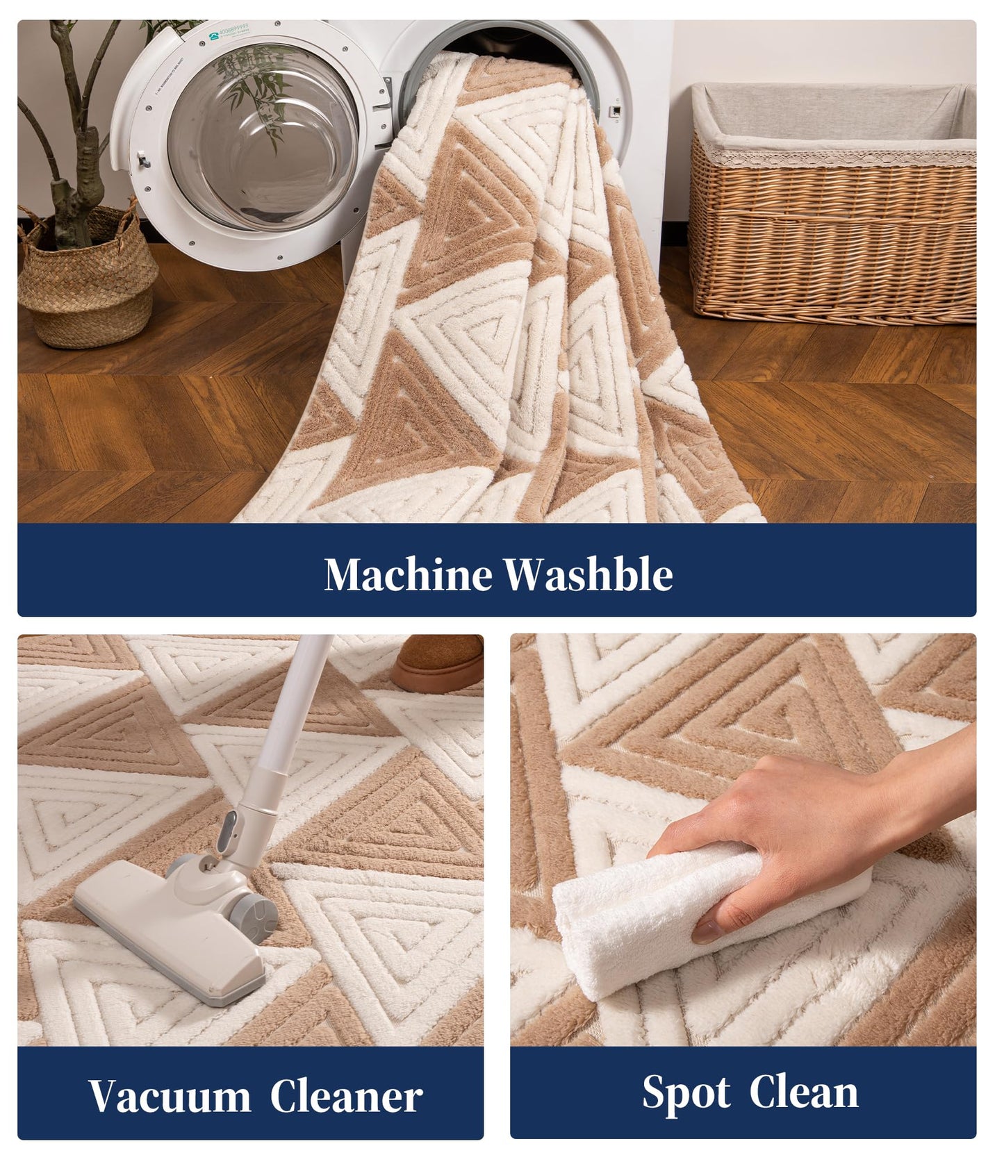 YIHOUSE Neutral Ultra Soft Area Rugs for Bedroom 5x7, Beige Geometric Rug with Triangular Patterns, Comfortable Plain Area Rug for Bedroom, Japandi Washable Rugs for Living Room
