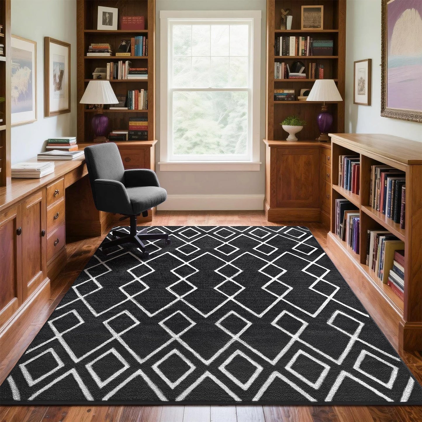 Rtizon Soft Area Rug for Bedroom, 6x9Ft Moroccan Rugs for Living Room, Geometric Non-Slip Carpet with Memory Foam for Boys Girls's Bedside Office Dining Room Farmhouse,Black and White