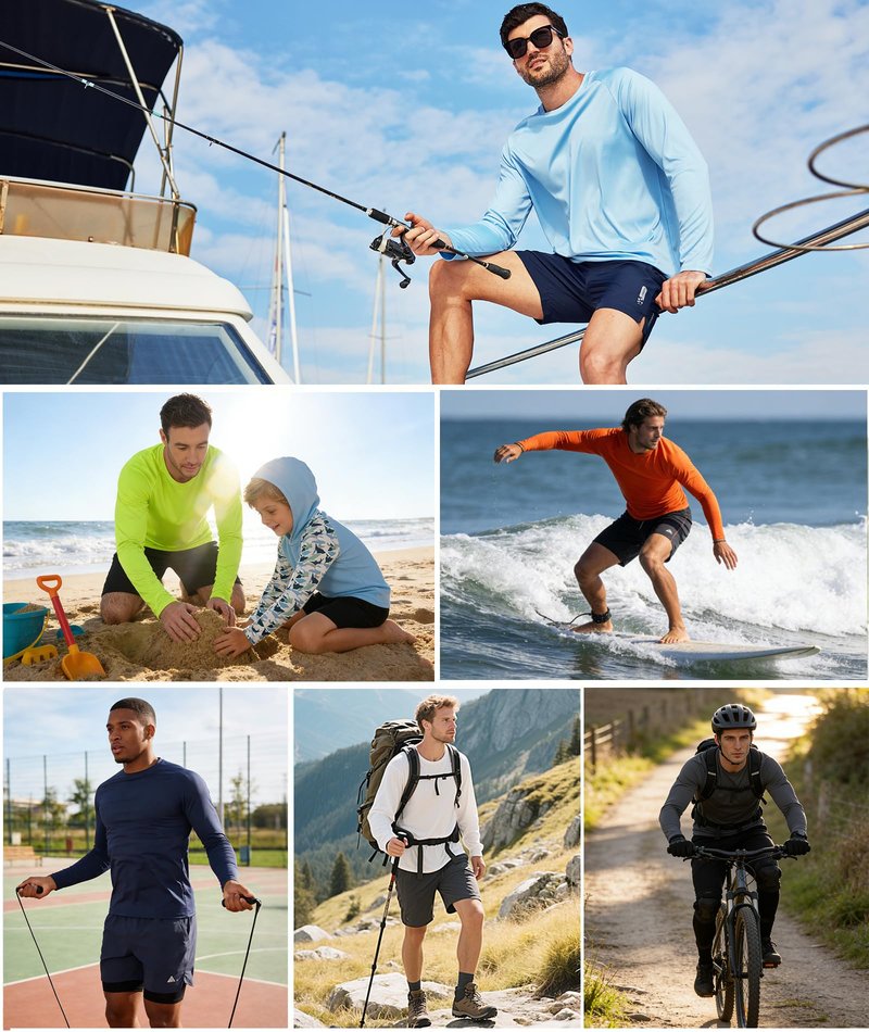 ZITY 7 Pack Sun Shirts for Men UV Protection Long Sleeve Crew Neck Running Activewear T-Shirts Fishing Workout Gym Shirt