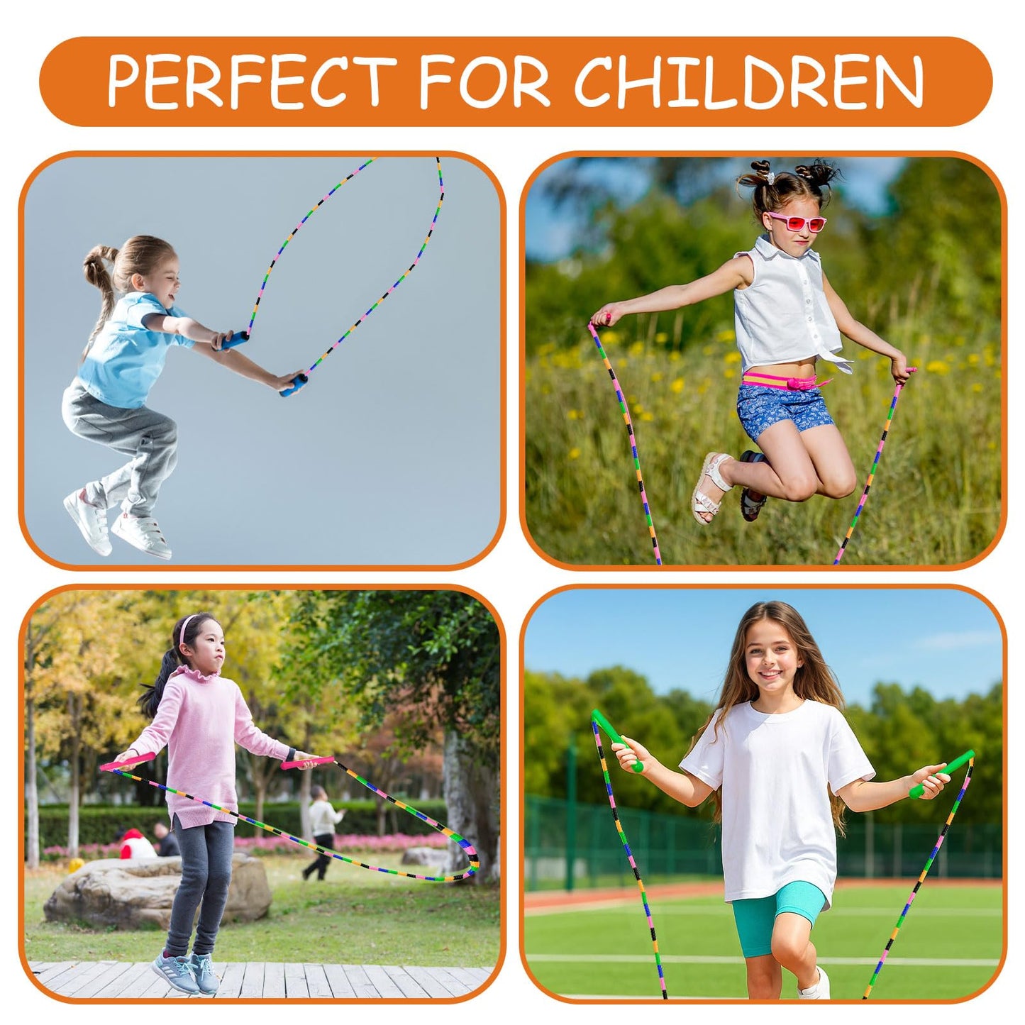 Beaded Jump Rope, ACEONE Segmented Skipping Rope for Kids Adults, Adjustable Tangle-Free Toddler Jumping Rope for Fitness Exercise Training (Rainbow Yellow)