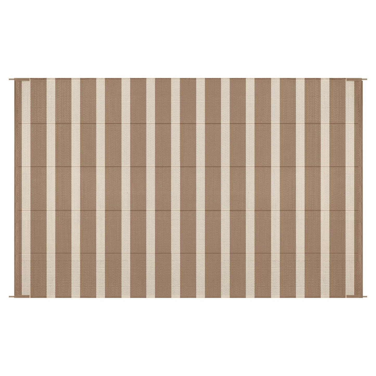 Vaukki Waterproof Outdoor Rug 5x8, Reversible Striped Patio Rug, Lightweight Plastic Straw Camping Mat, Indoor Outdoor RV Carpet for Outsides, Patio, Camping, Balcony, RV and Deck, Brown and Beige