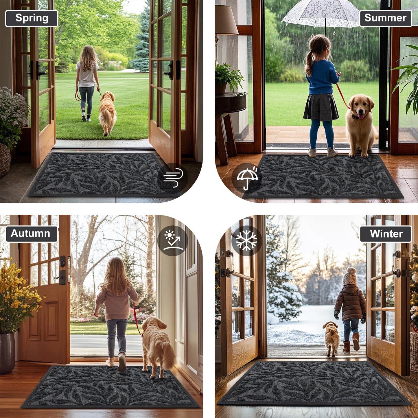 Smiry Front Door Mat Indoor Outdoor Entrance, Heavy Duty Natural Rubber, Trap Dirt and Moisture, Non-Slip Doormats, Low Profile, Easy Clean Patio Porch Entryway Mat, 29.5x17, Grey
